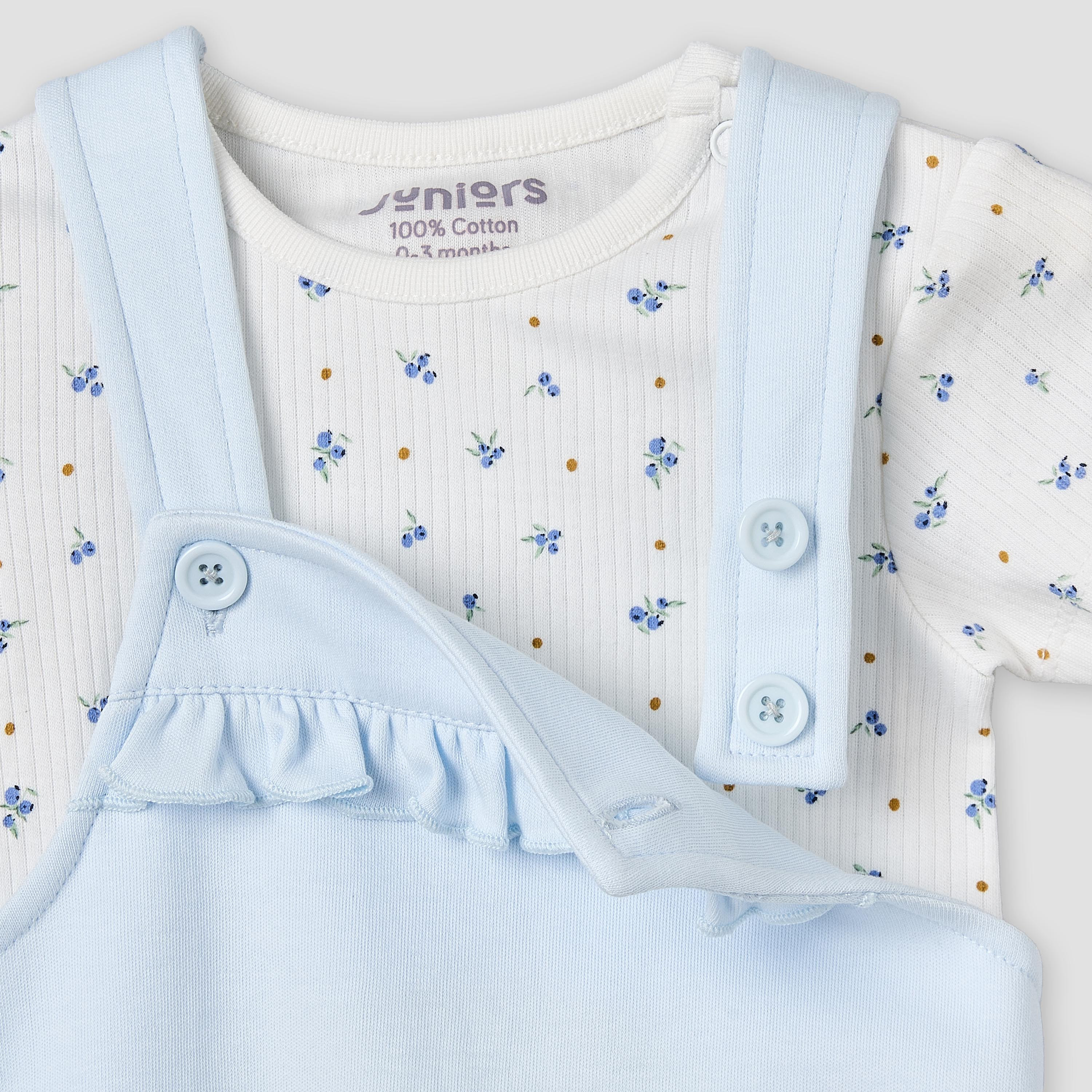 Juniors Round Neck Short Sleeve T-shirt and Dungaree Set with Blueberry Print-baby-girls-clothing-setsandcoords-image-8