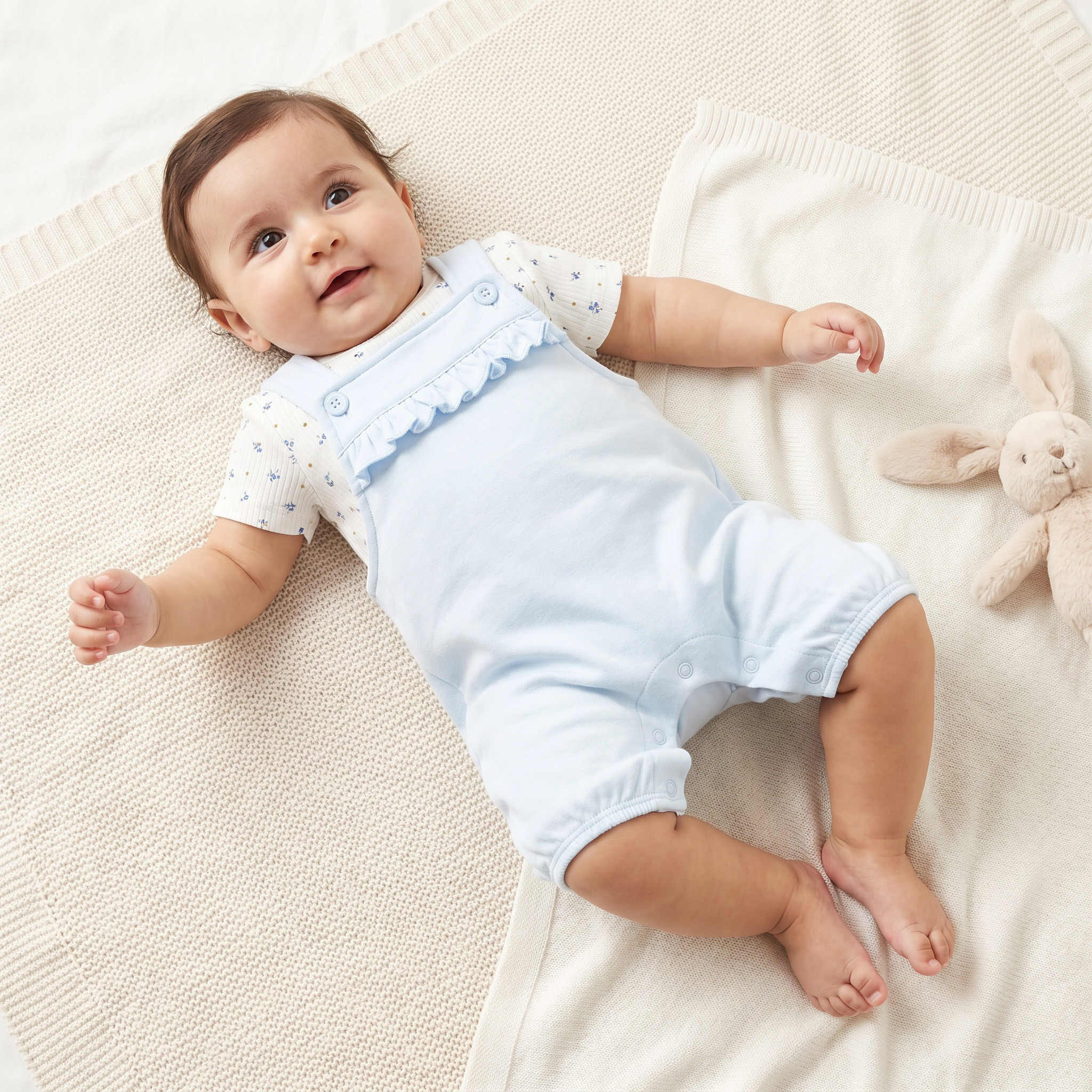 Juniors Round Neck Short Sleeve T-shirt and Dungaree Set with Blueberry Print-baby-girls-clothing-setsandcoords-image-2
