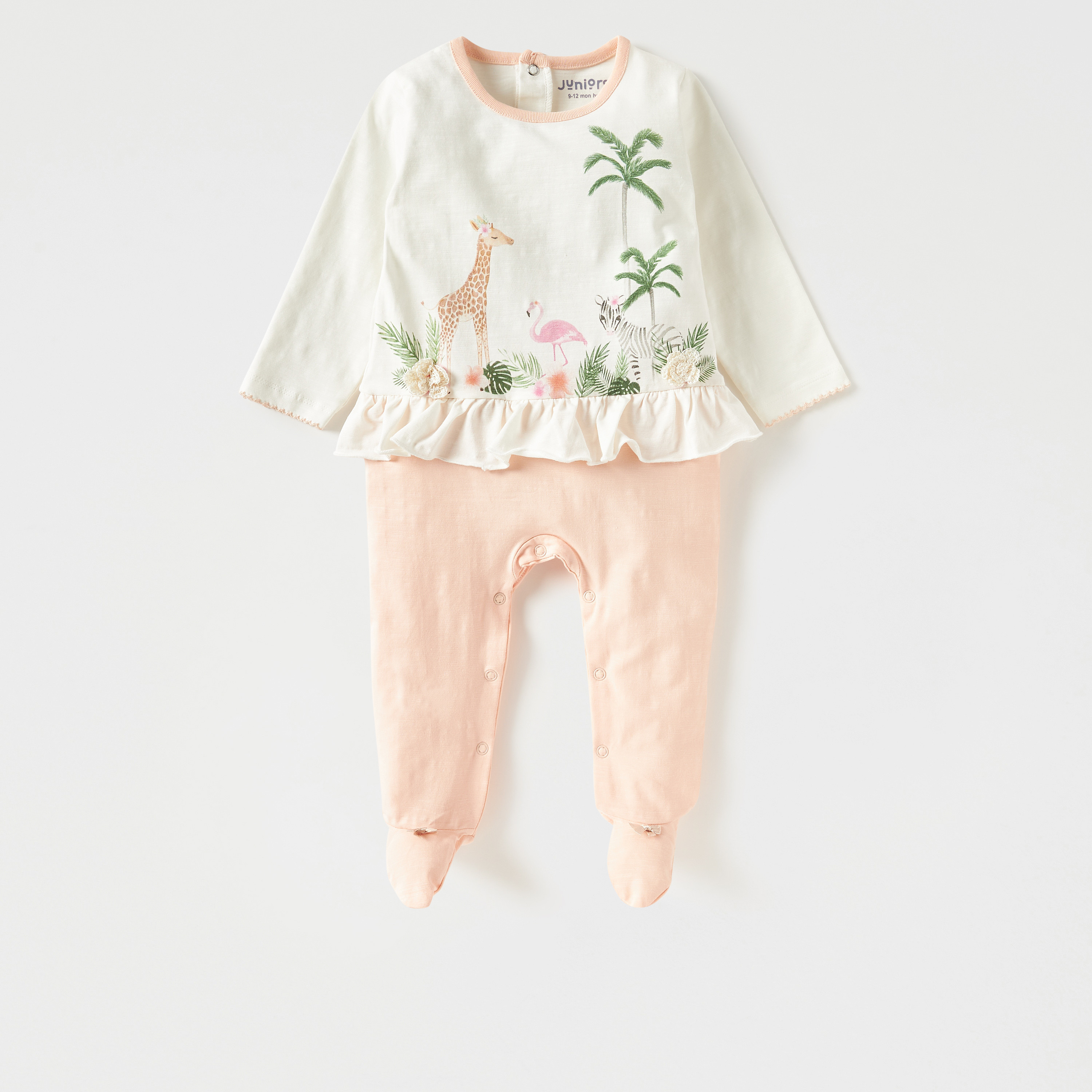 Juniors Printed Closed Feet Sleepsuit with Ruffle Detail-baby-girls-clothing-nightwear-sleepsuits-image-1