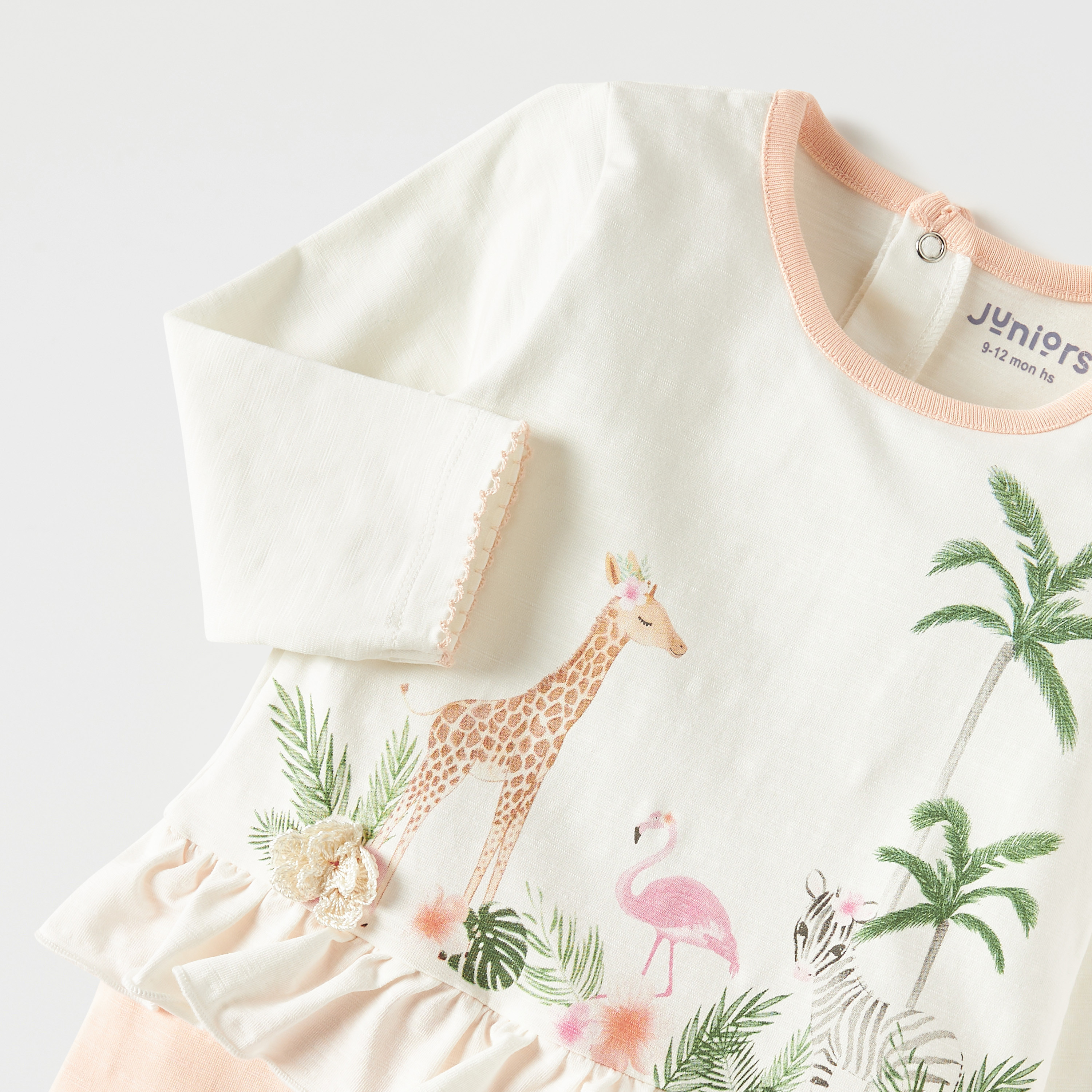 Juniors Printed Closed Feet Sleepsuit with Ruffle Detail-baby-girls-clothing-nightwear-sleepsuits-image-2