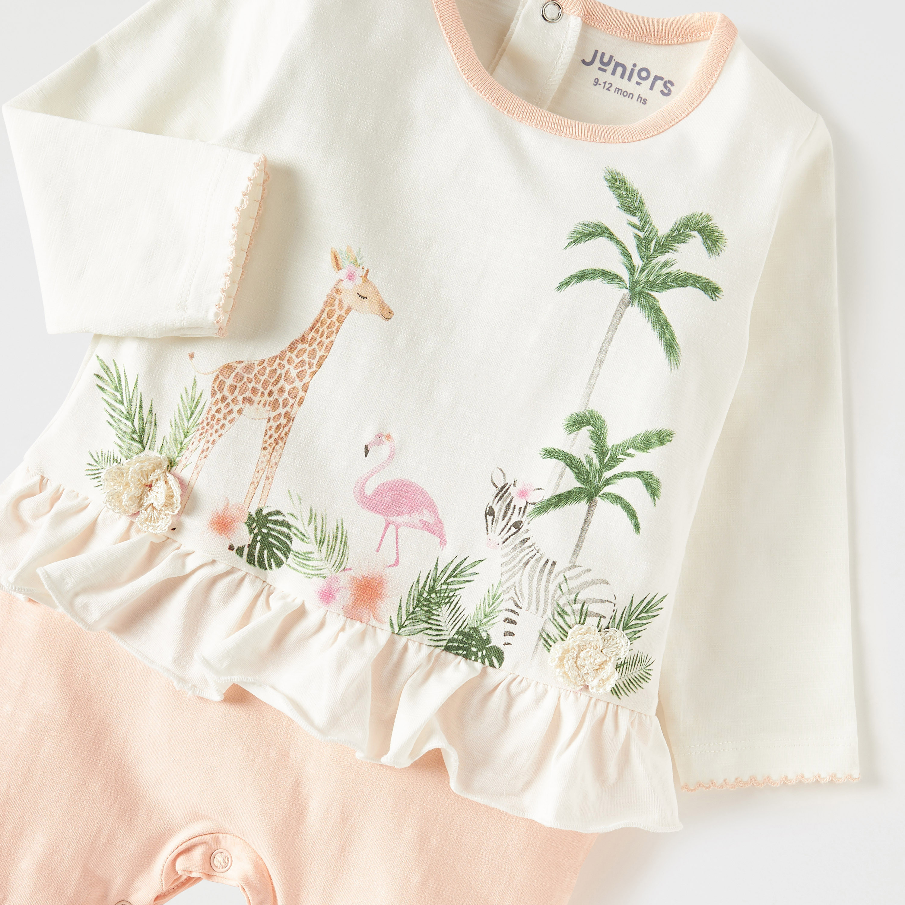 Juniors Printed Closed Feet Sleepsuit with Ruffle Detail-baby-girls-clothing-nightwear-sleepsuits-image-3