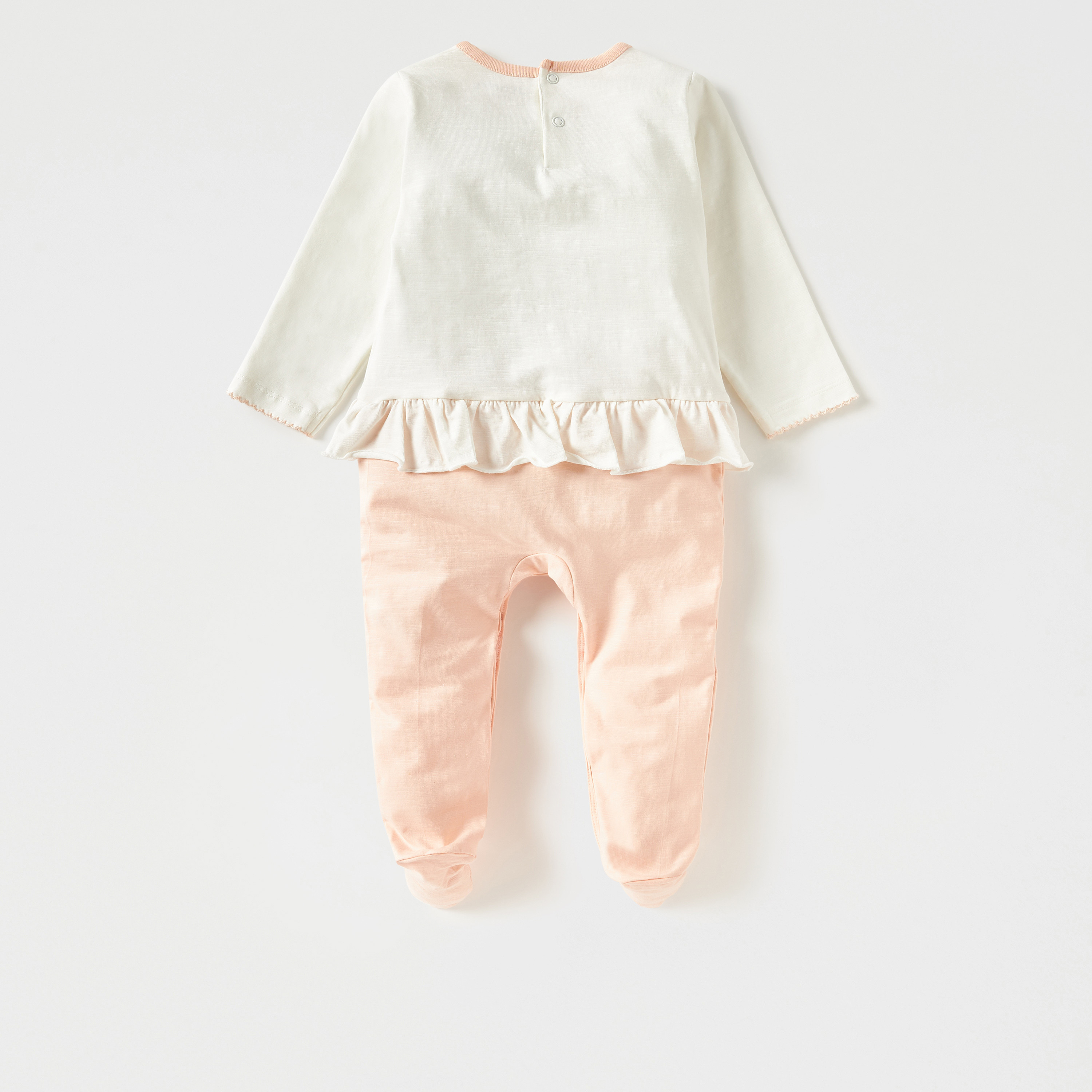 Juniors Printed Closed Feet Sleepsuit with Ruffle Detail-baby-girls-clothing-nightwear-sleepsuits-image-5