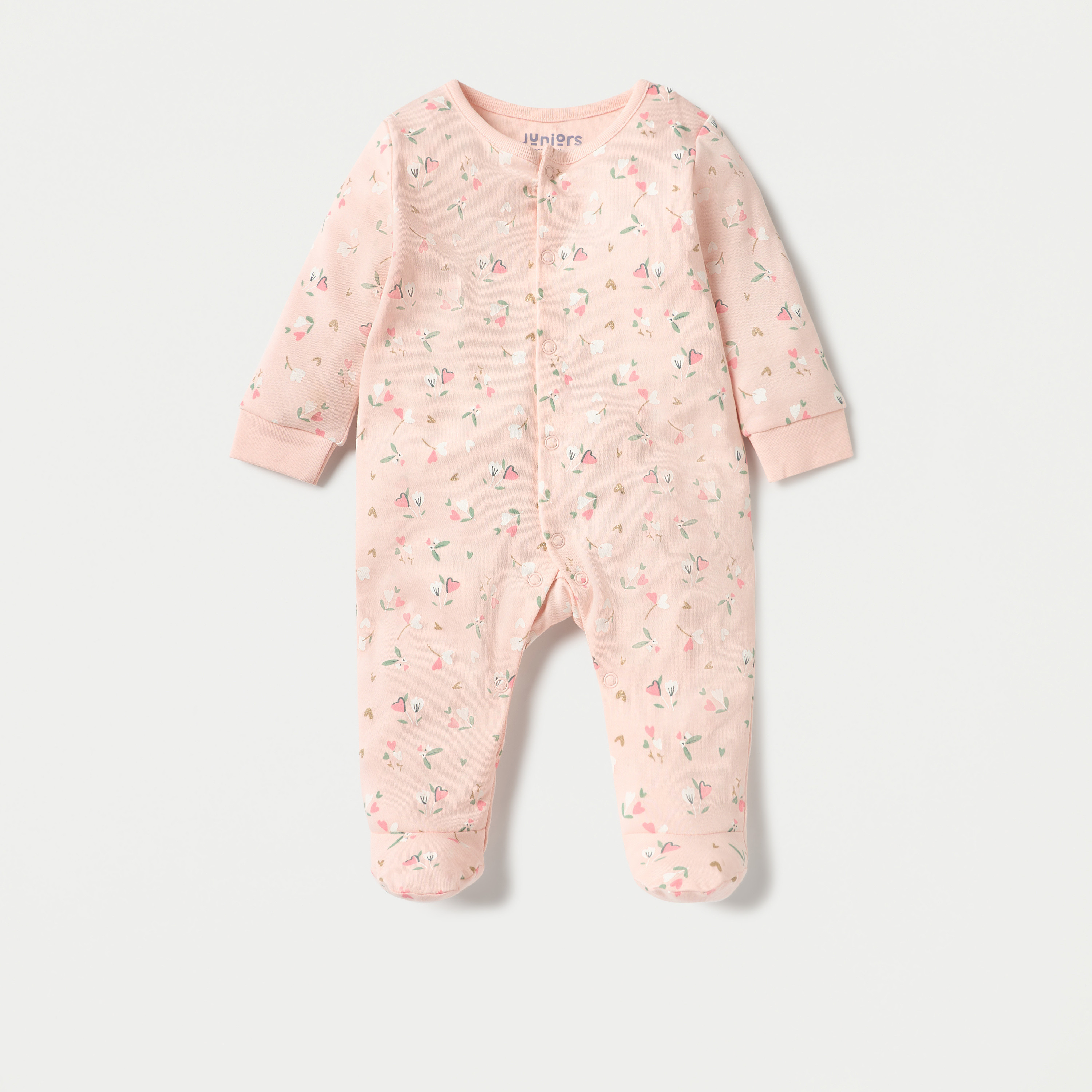 Juniors Floral Print Closed Foot Sleepsuit with Long Sleeves - Set of 2-baby-girls-clothing-nightwear-sleepsuits-image-2