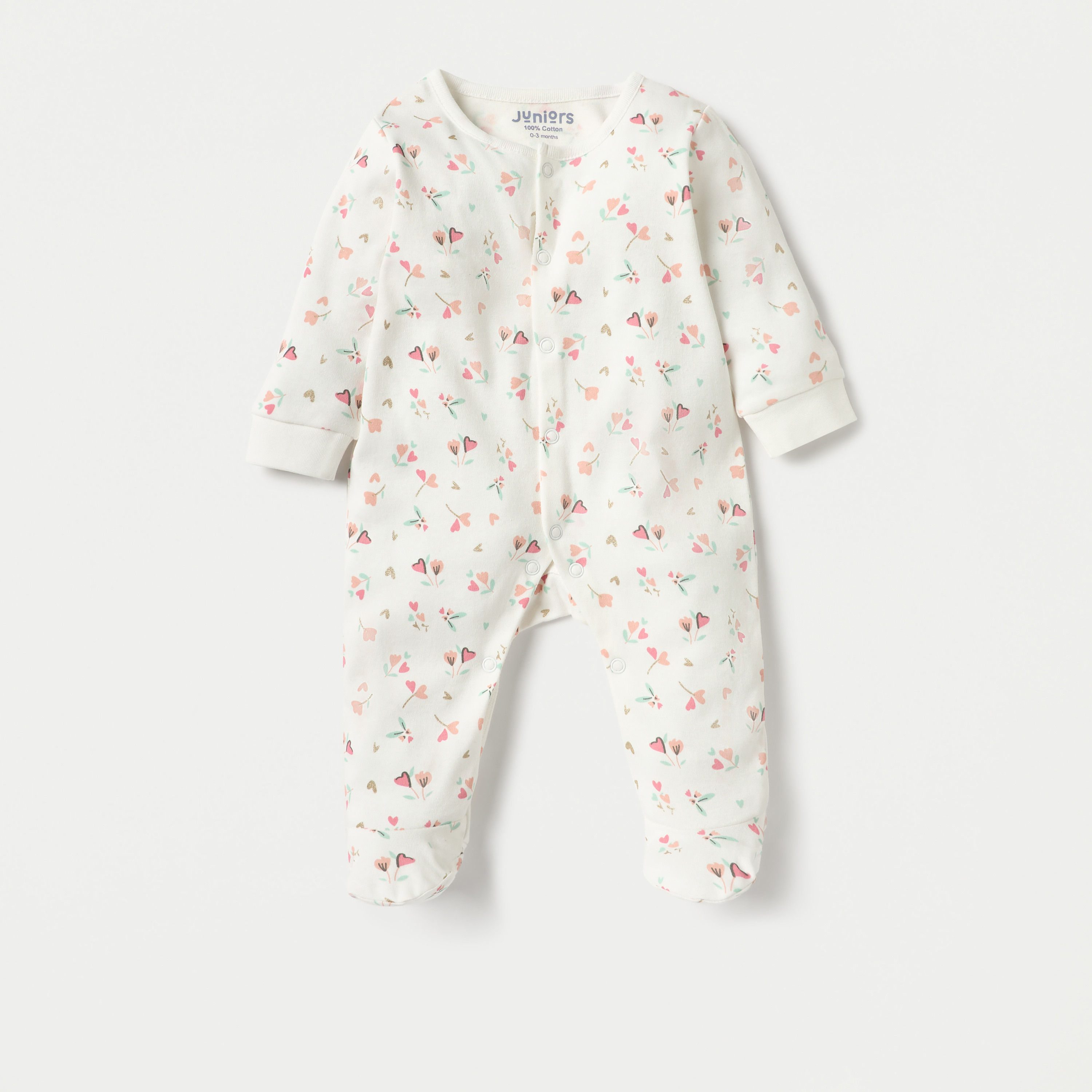 Juniors Floral Print Closed Foot Sleepsuit with Long Sleeves - Set of 2-baby-girls-clothing-nightwear-sleepsuits-image-3