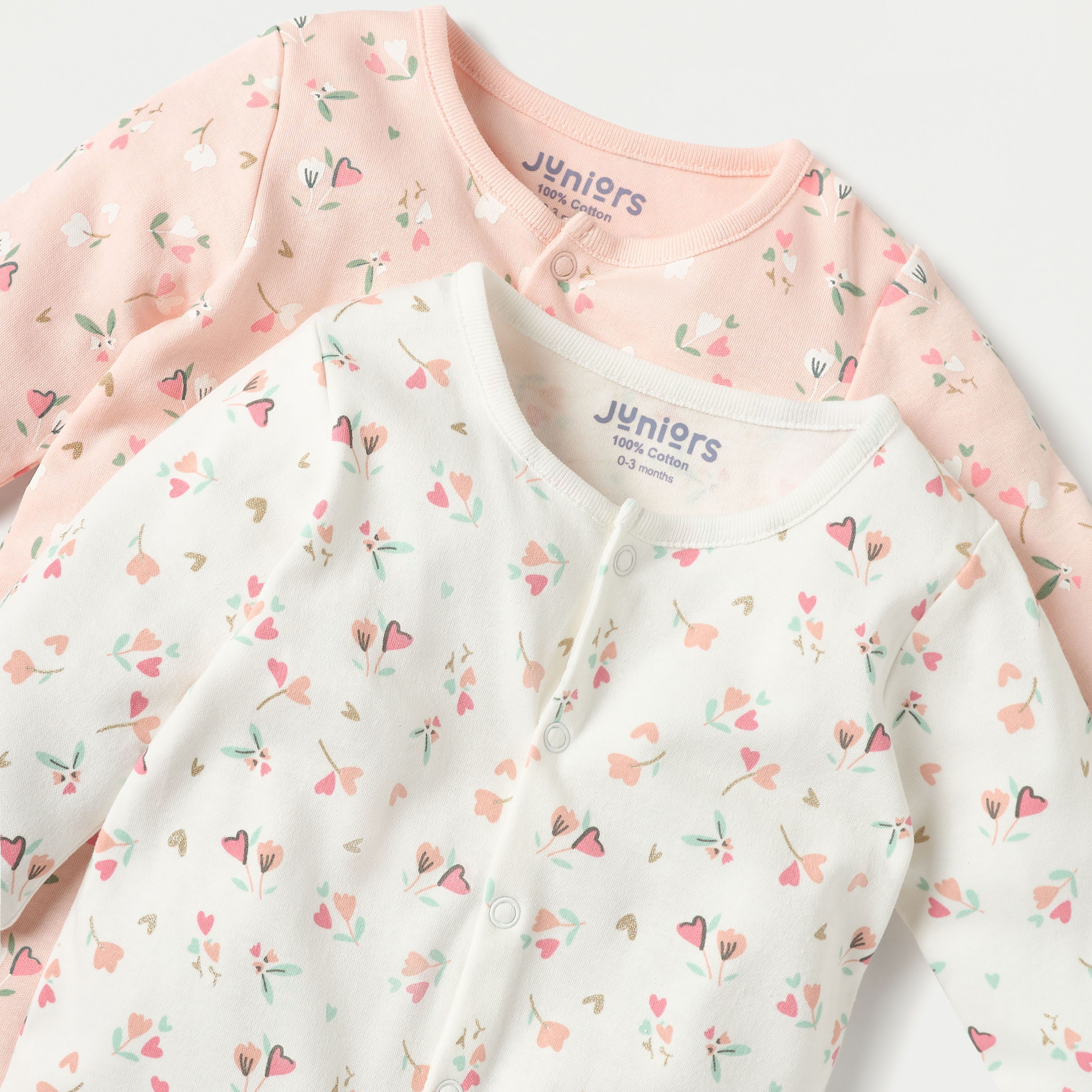 Juniors Floral Print Closed Foot Sleepsuit with Long Sleeves - Set of 2-baby-girls-clothing-nightwear-sleepsuits-image-4