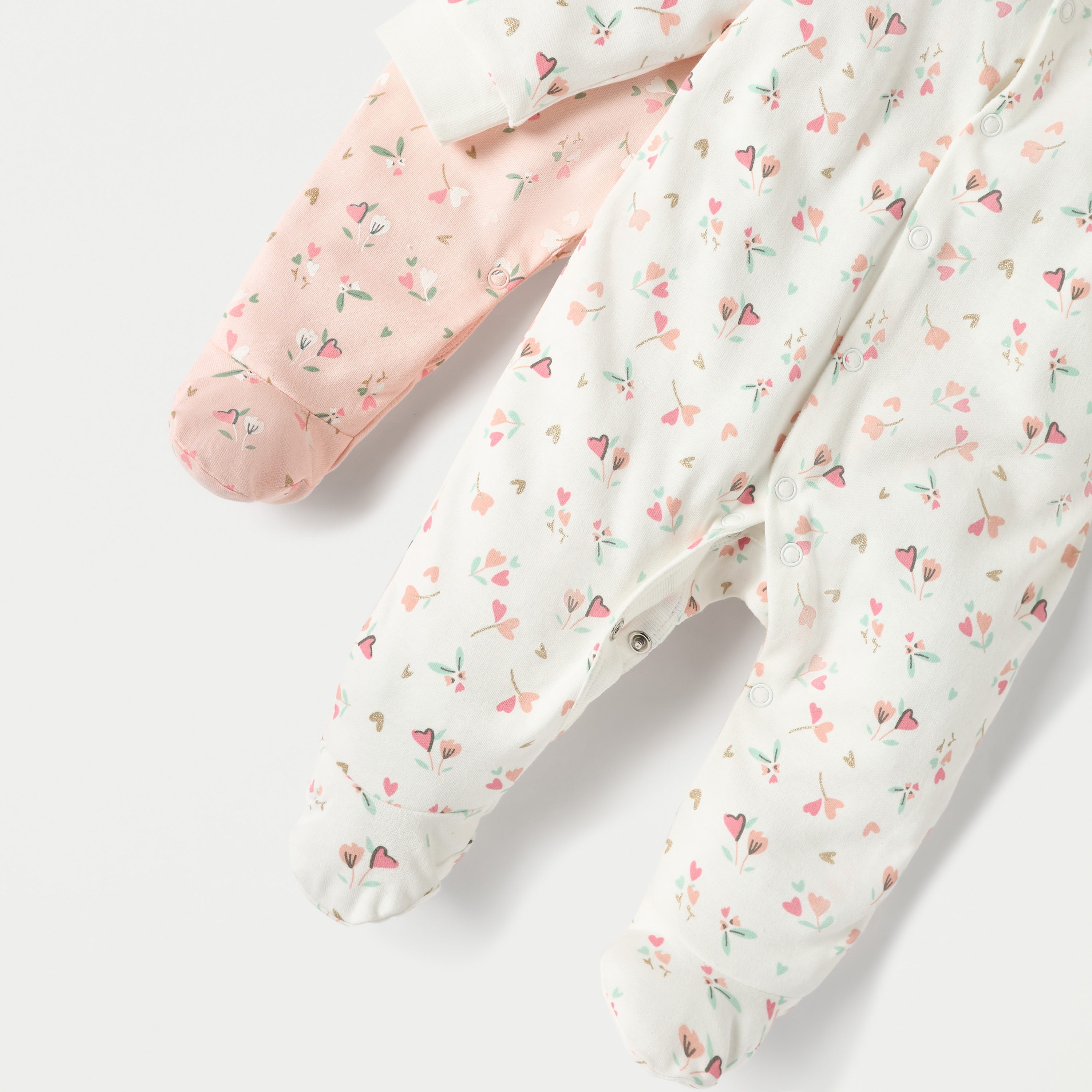 Juniors Floral Print Closed Foot Sleepsuit with Long Sleeves - Set of 2-baby-girls-clothing-nightwear-sleepsuits-image-5