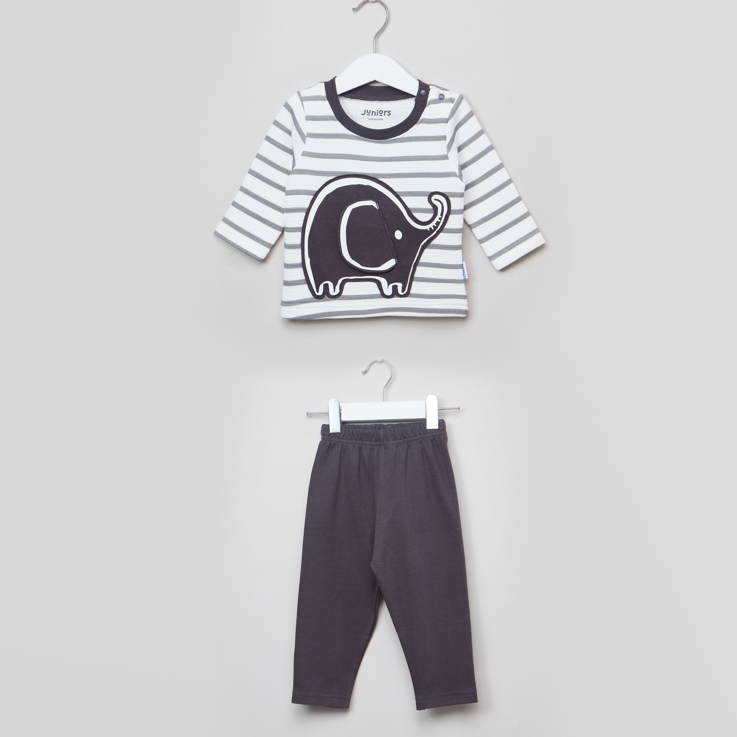 Juniors Striped Applique Detail T-shirt and Pyjama Set-baby-boys-clothing-nightwear-pyjamasets-image-1