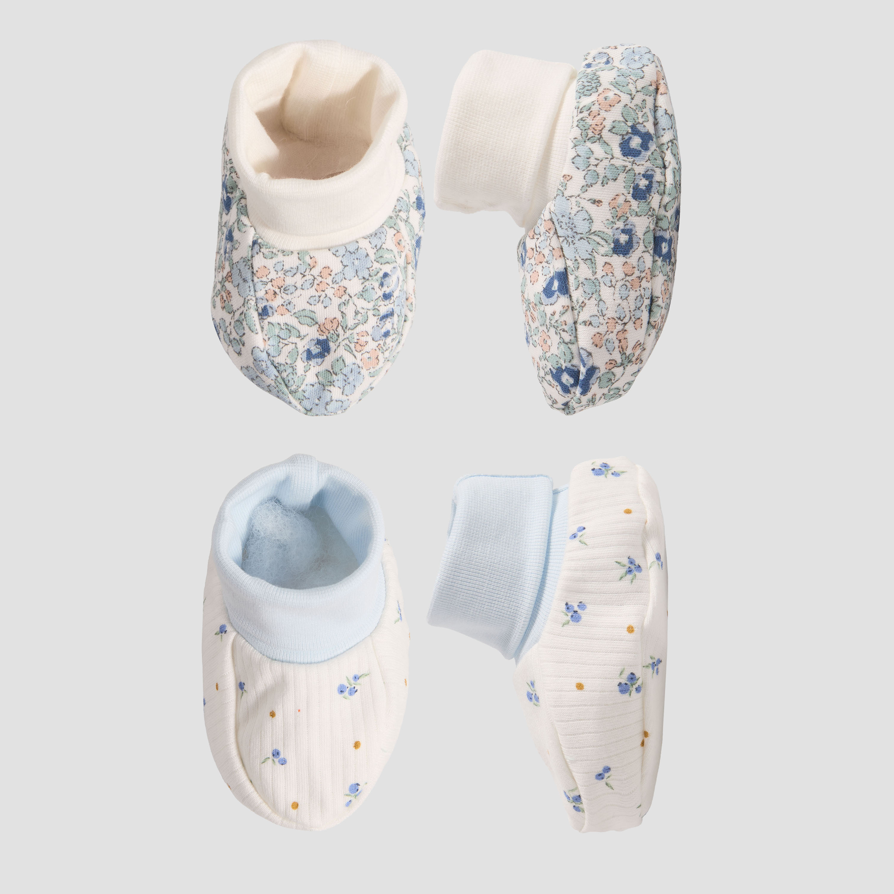 Pack of 2 Juniors Booties with Cuffed Hem, Floral Print-baby-girls-shoes-booties-image-1