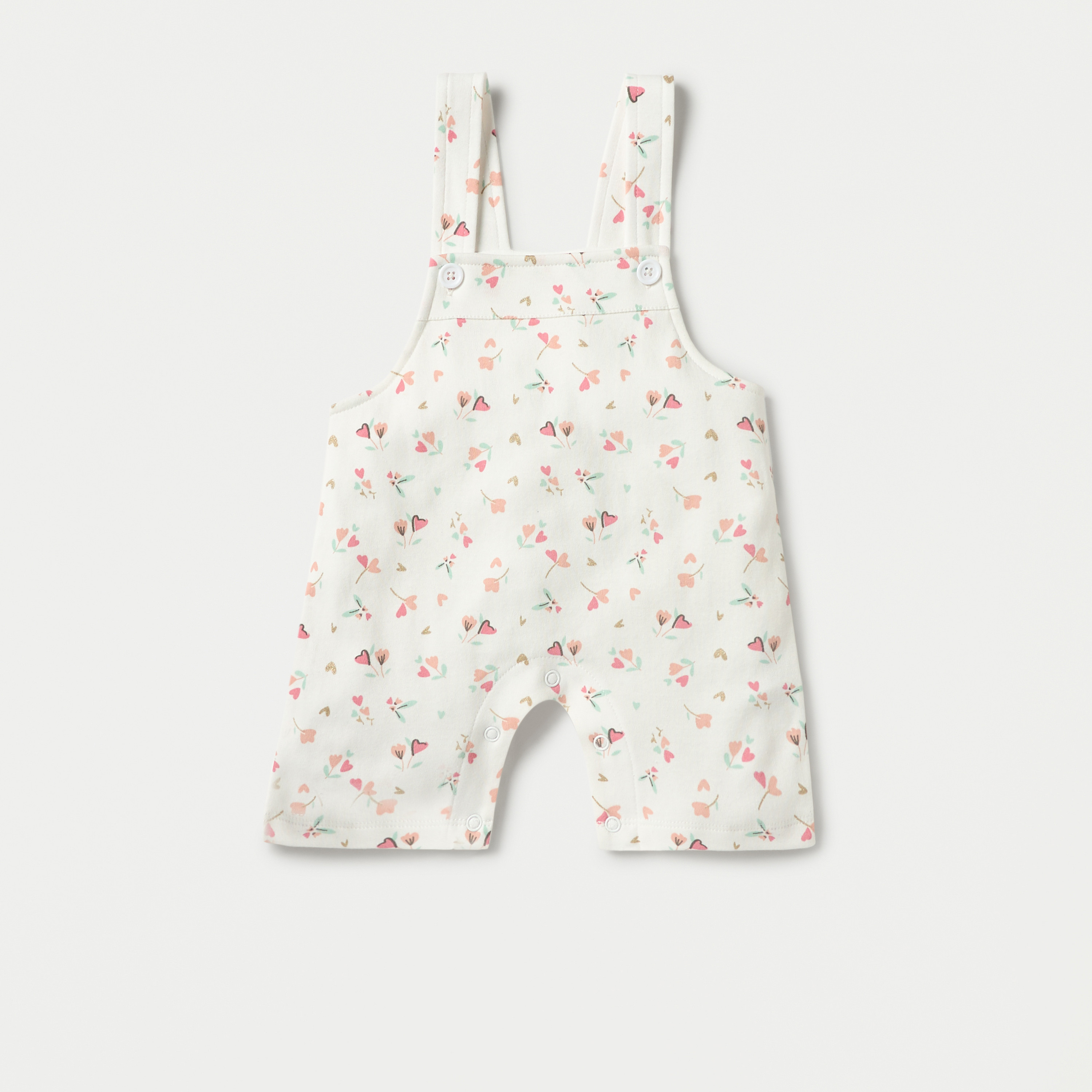 Juniors Floral Print Dungaree and Solid T-shirt Set-baby-girls-clothing-rompers-image-3