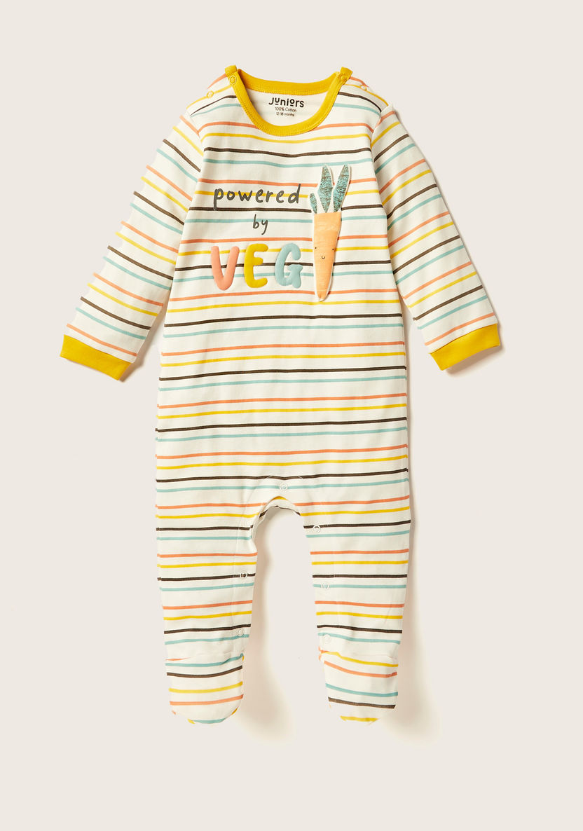 Juniors Striped Closed Feet Sleepsuit with Button Closure-Sleepsuits-image-0