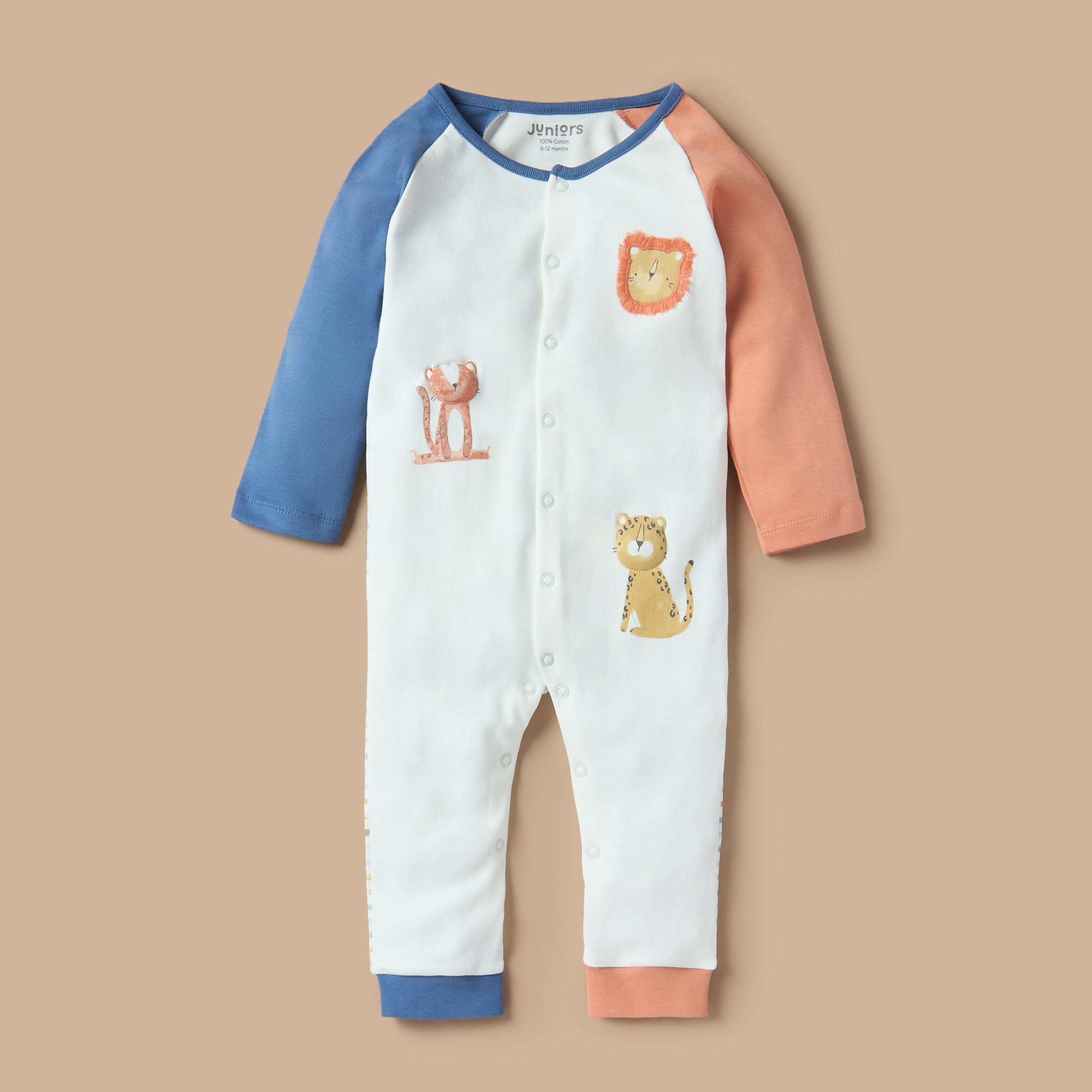 Juniors Animal Applique Closed Feet Sleepsuit with Long Sleeves-baby-boys-clothing-nightwear-sleepsuits-image-1