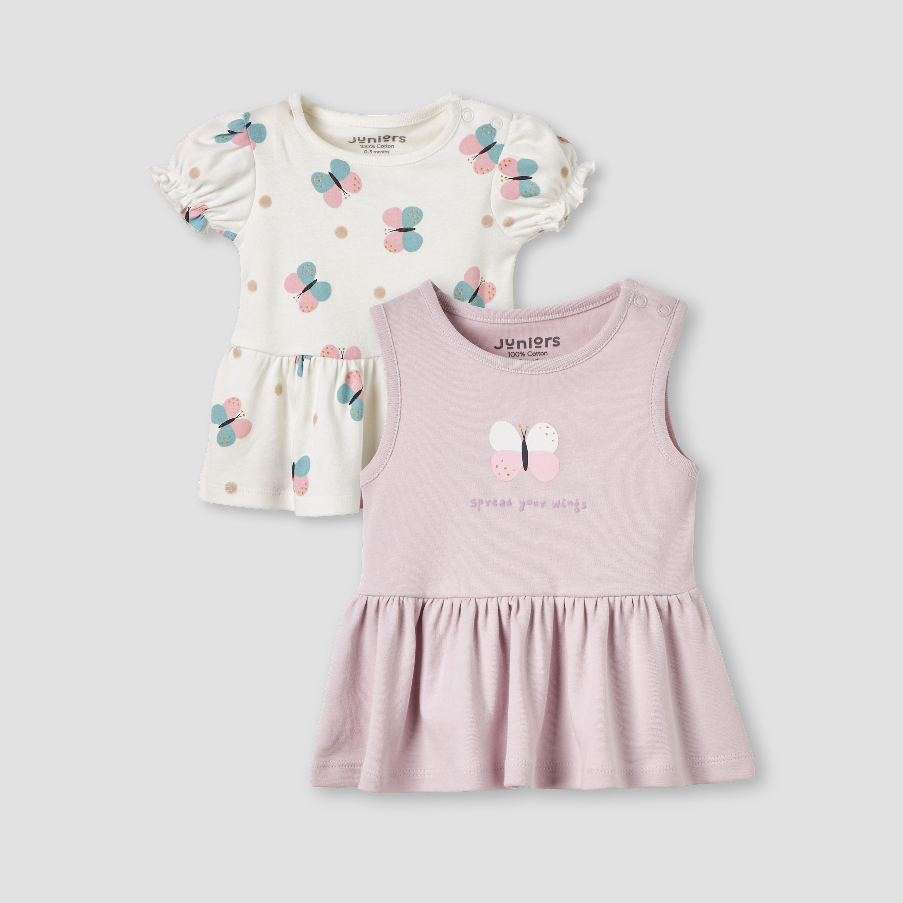 Pack of 2 Juniors Round Neck A-line Dress with Butterfly Print-baby-girls-clothing-dressesandjumpsuits-image-1
