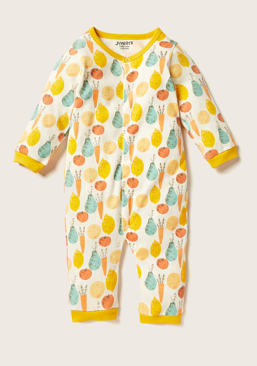 Juniors Printed Long Sleeve Sleepsuit with Button Closure-Sleepsuits-image-0