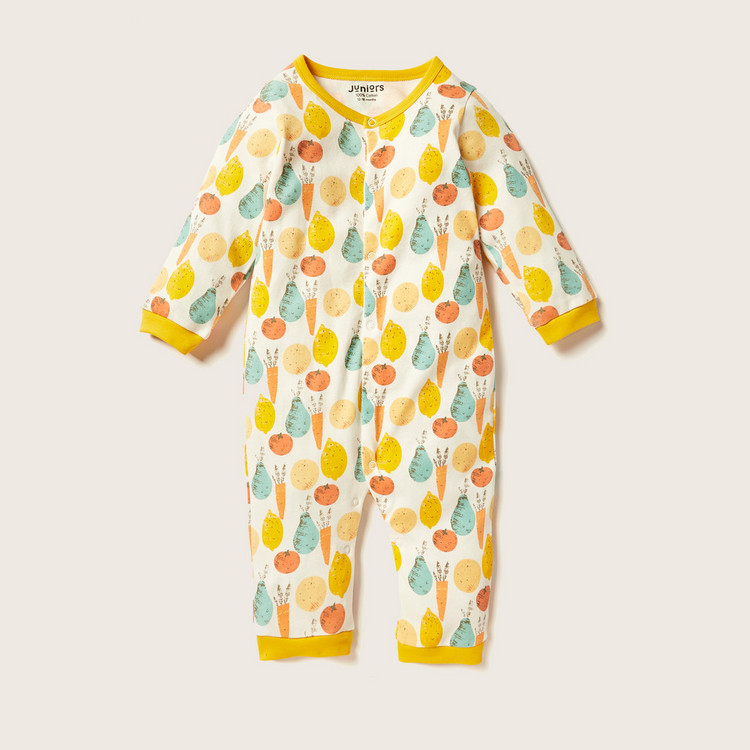 Juniors Printed Long Sleeve Sleepsuit with Button Closure