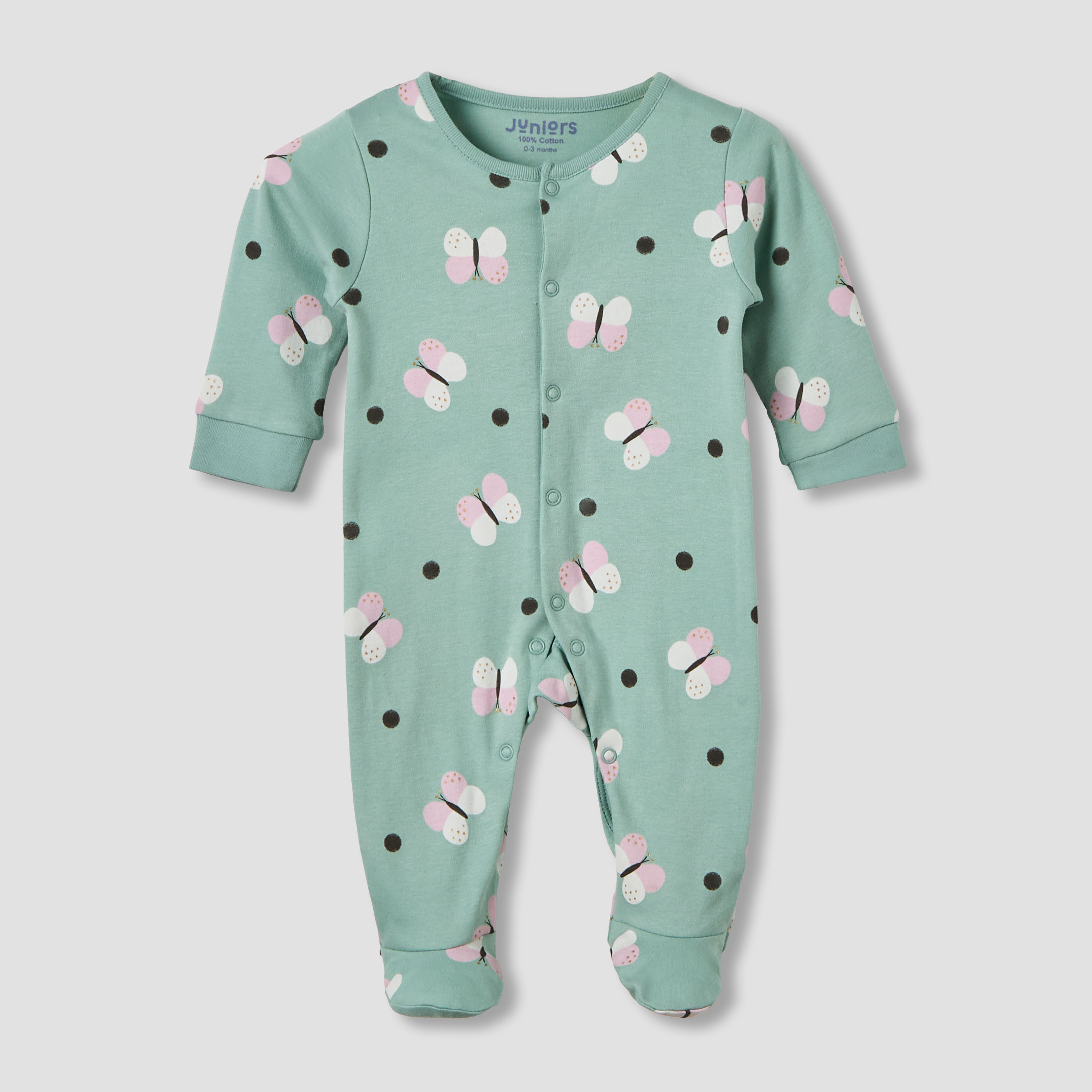 Pack of 2 Juniors Cotton Round Neck Long Sleeves Sleepsuit with Butterfly Print-baby-girls-clothing-nightwear-sleepsuits-image-2