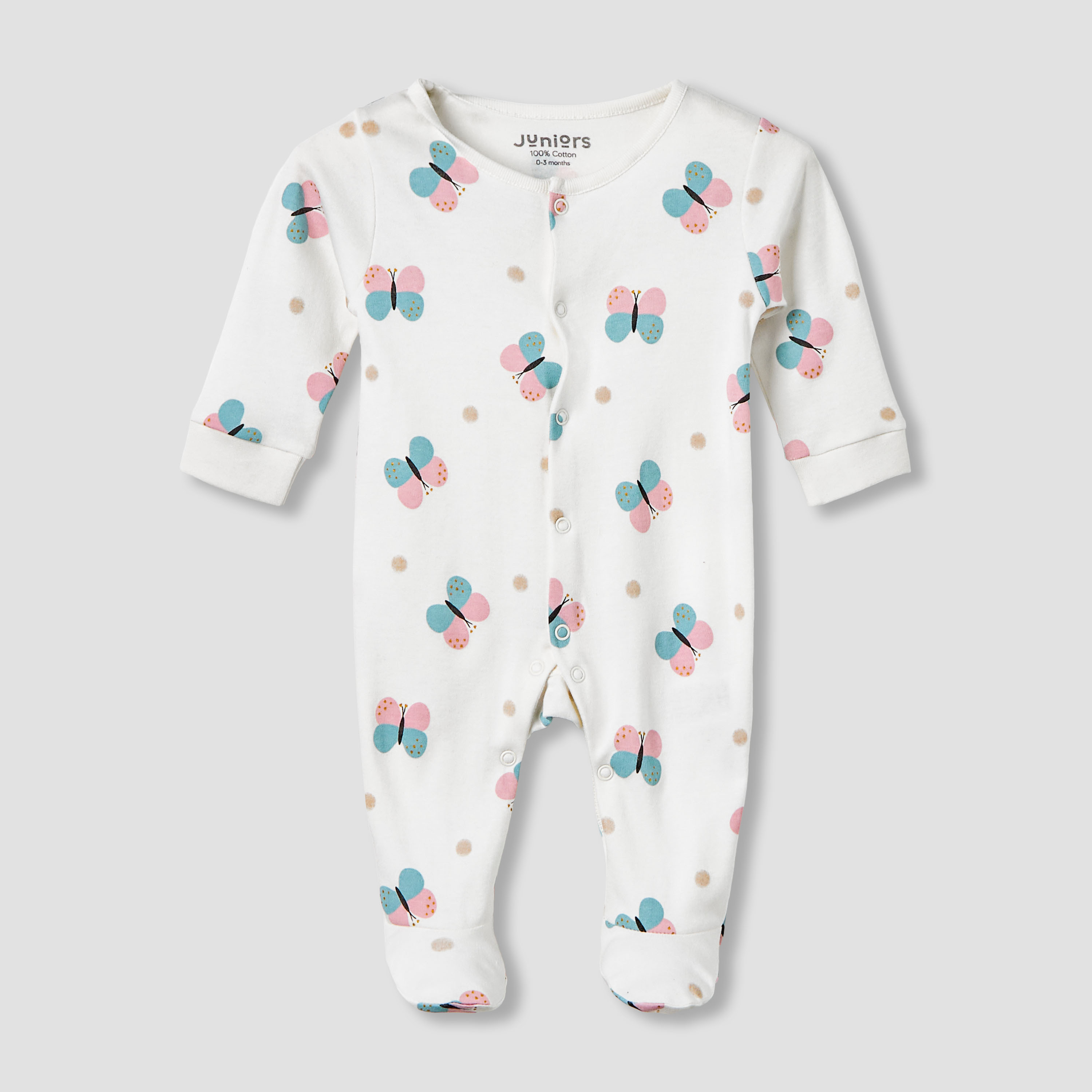 Pack of 2 Juniors Cotton Round Neck Long Sleeves Sleepsuit with Butterfly Print-baby-girls-clothing-nightwear-sleepsuits-image-3