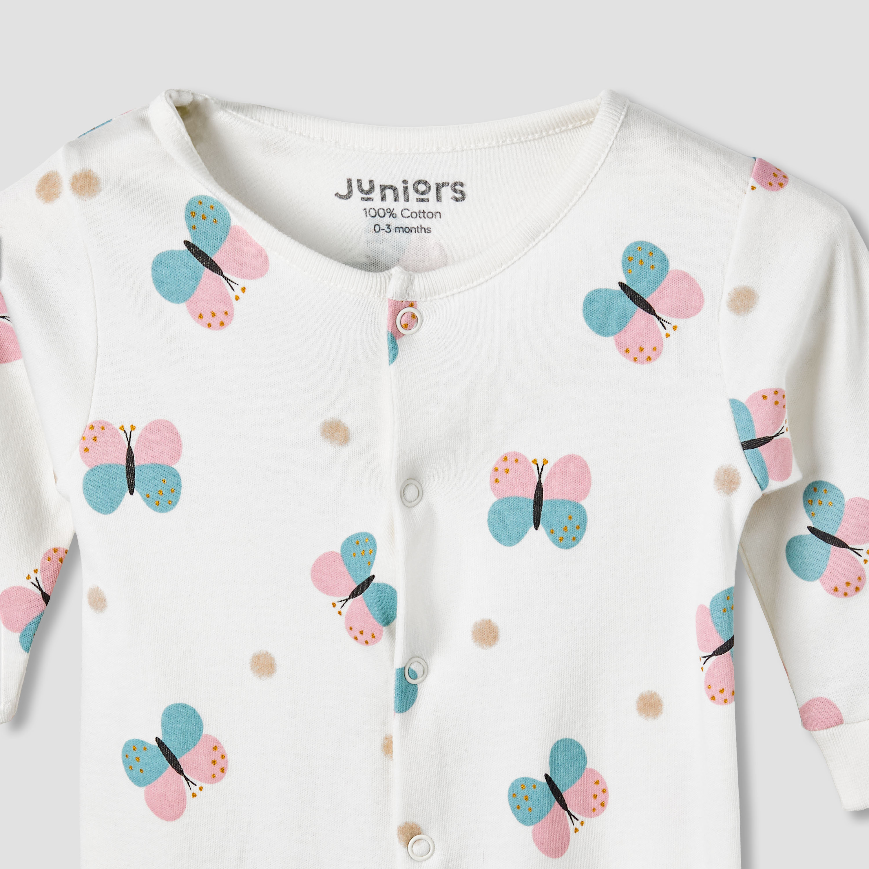 Pack of 2 Juniors Cotton Round Neck Long Sleeves Sleepsuit with Butterfly Print-baby-girls-clothing-nightwear-sleepsuits-image-4