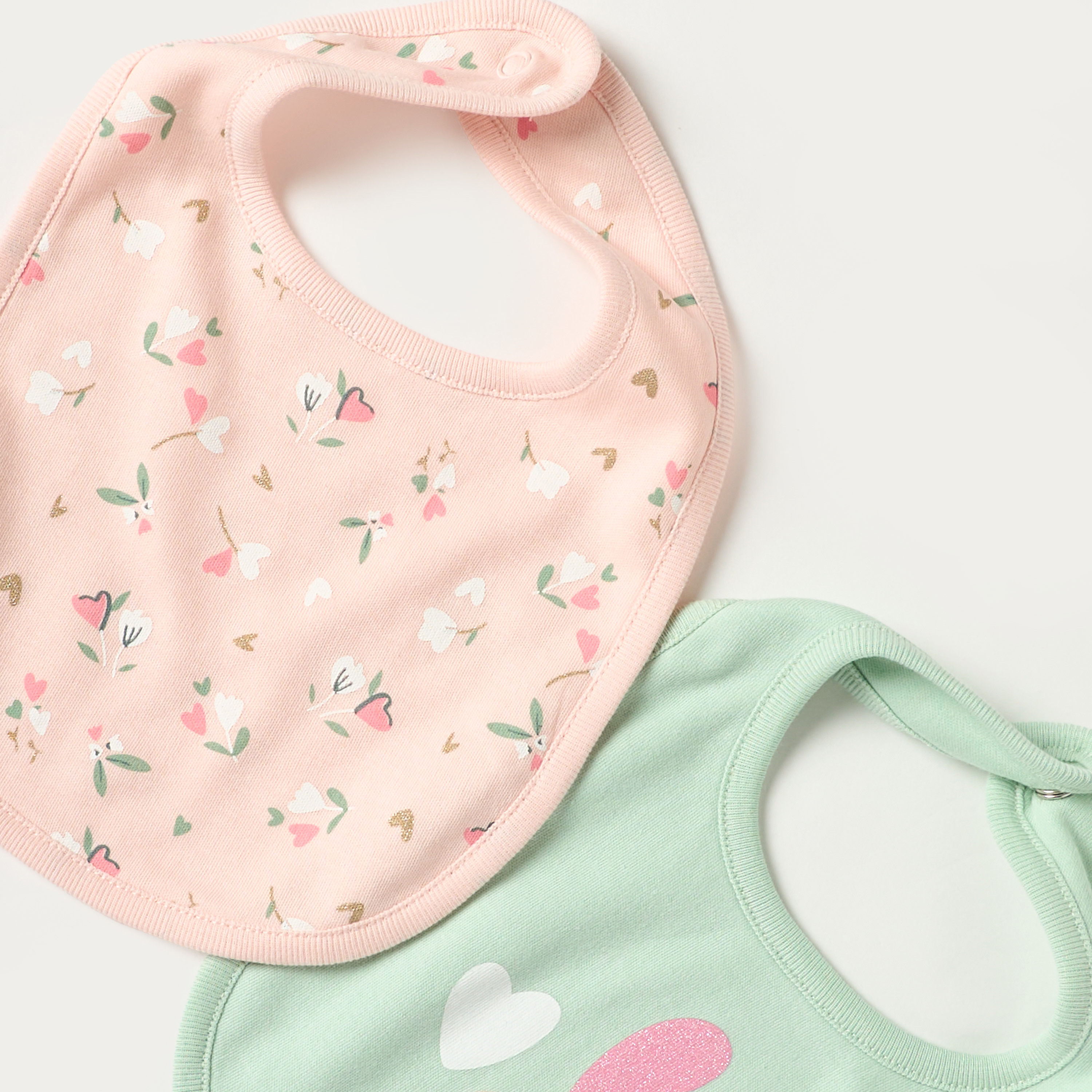 Juniors Floral Print Bib with Snap Button Closure - Set of 2-baby-feeding-bibs-image-2