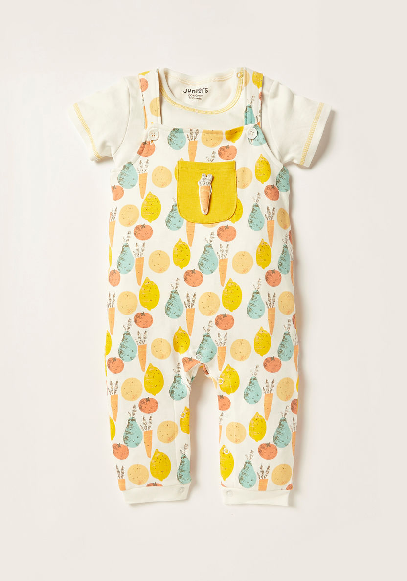 Juniors Printed Dungaree and T-shirt Set-Rompers%2C Dungarees and Jumpsuits-image-0