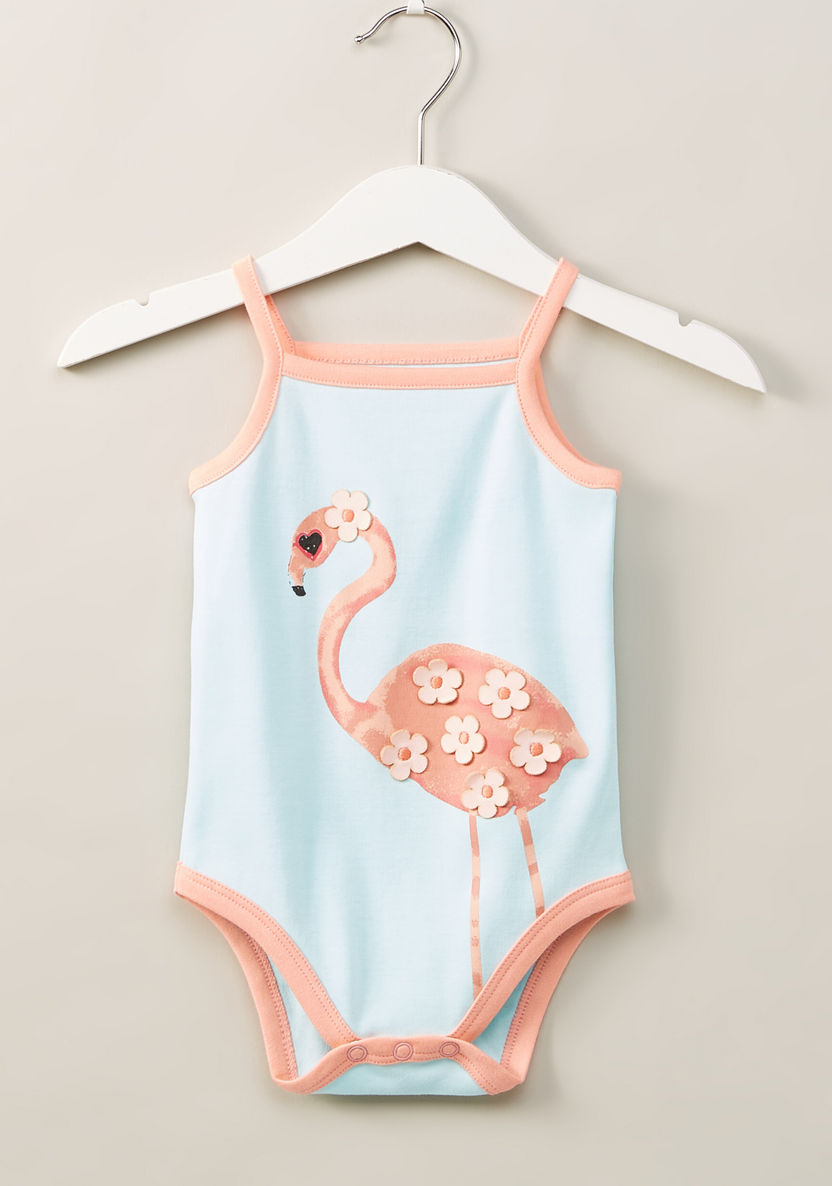 Juniors Flamingo Print Sleeveless Bodysuit with Applique Detail-Bodysuits-image-0