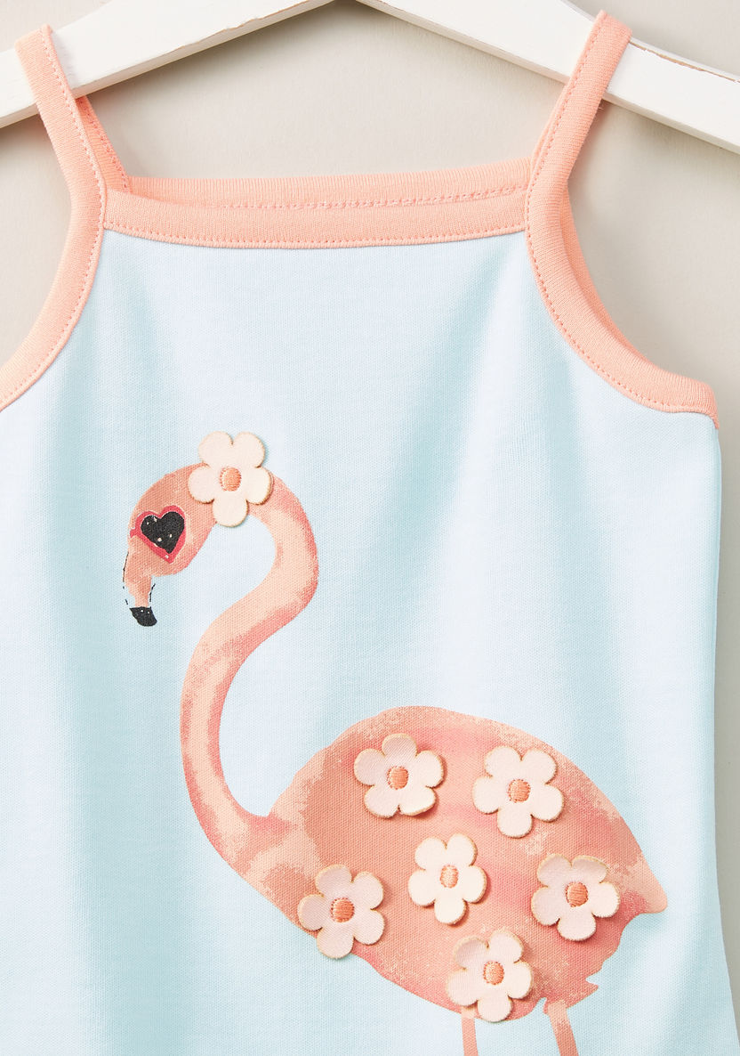 Juniors Flamingo Print Sleeveless Bodysuit with Applique Detail-Bodysuits-image-1