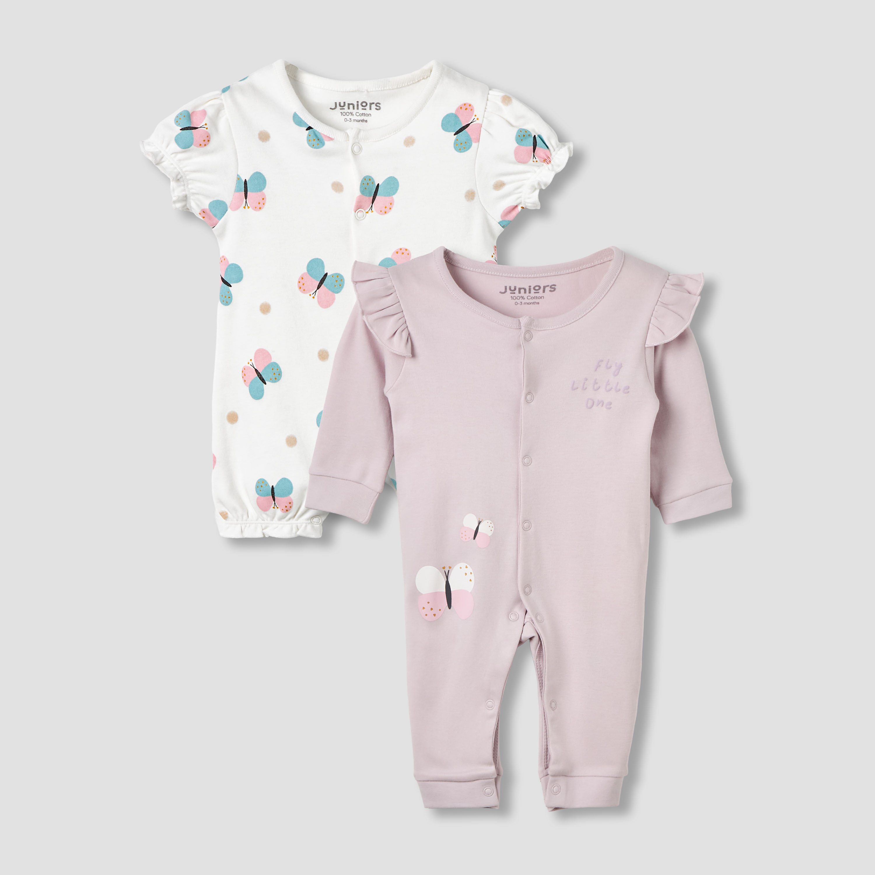 Pack of 2 Cotton Round Neck Sleepsuit with Snap Button Closure-baby-girls-clothing-nightwear-sleepsuits-image-1