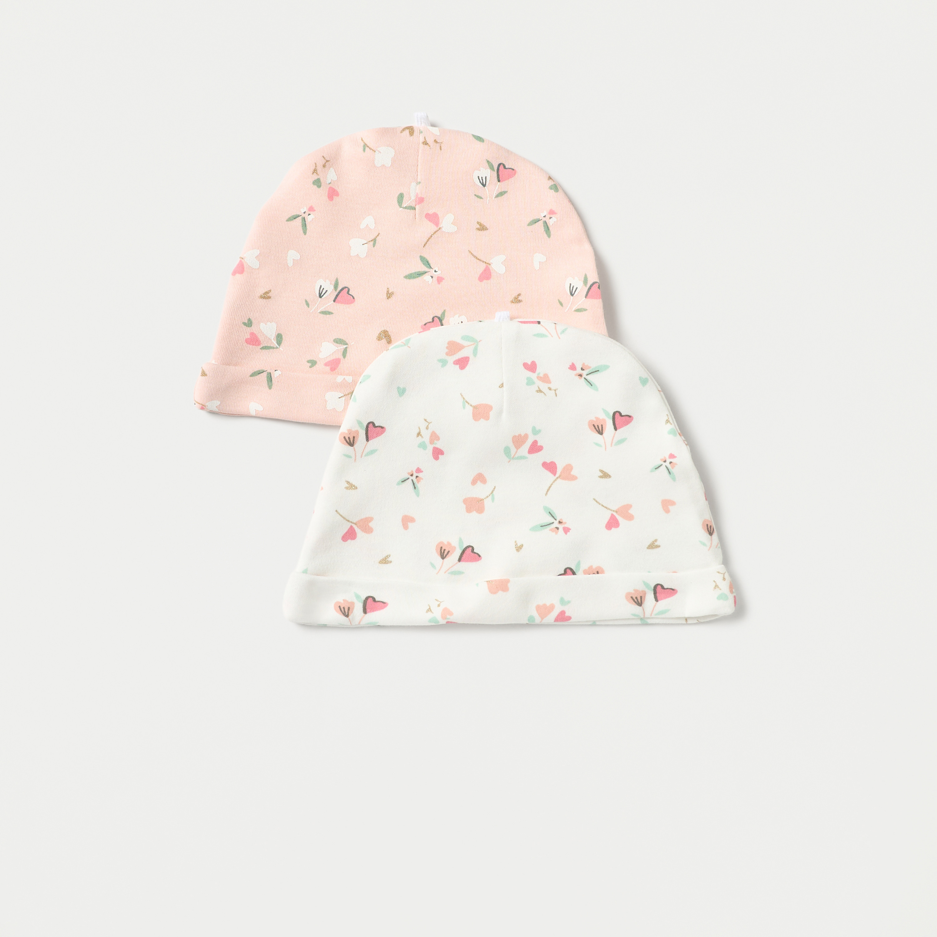 Juniors Floral Print Beanie Cap - Set of 2-baby-girls-accessories-caps-image-1