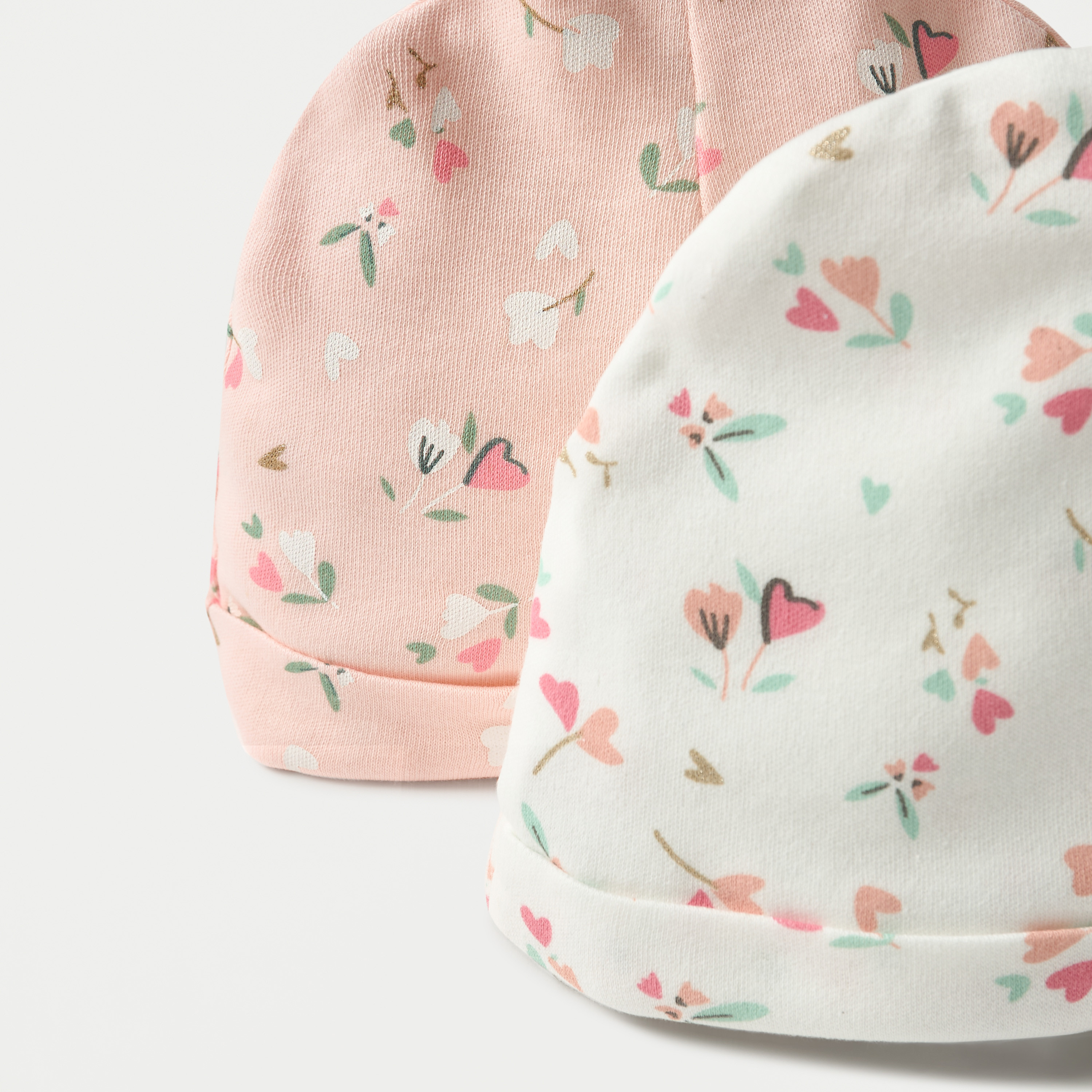 Juniors Floral Print Beanie Cap - Set of 2-baby-girls-accessories-caps-image-4