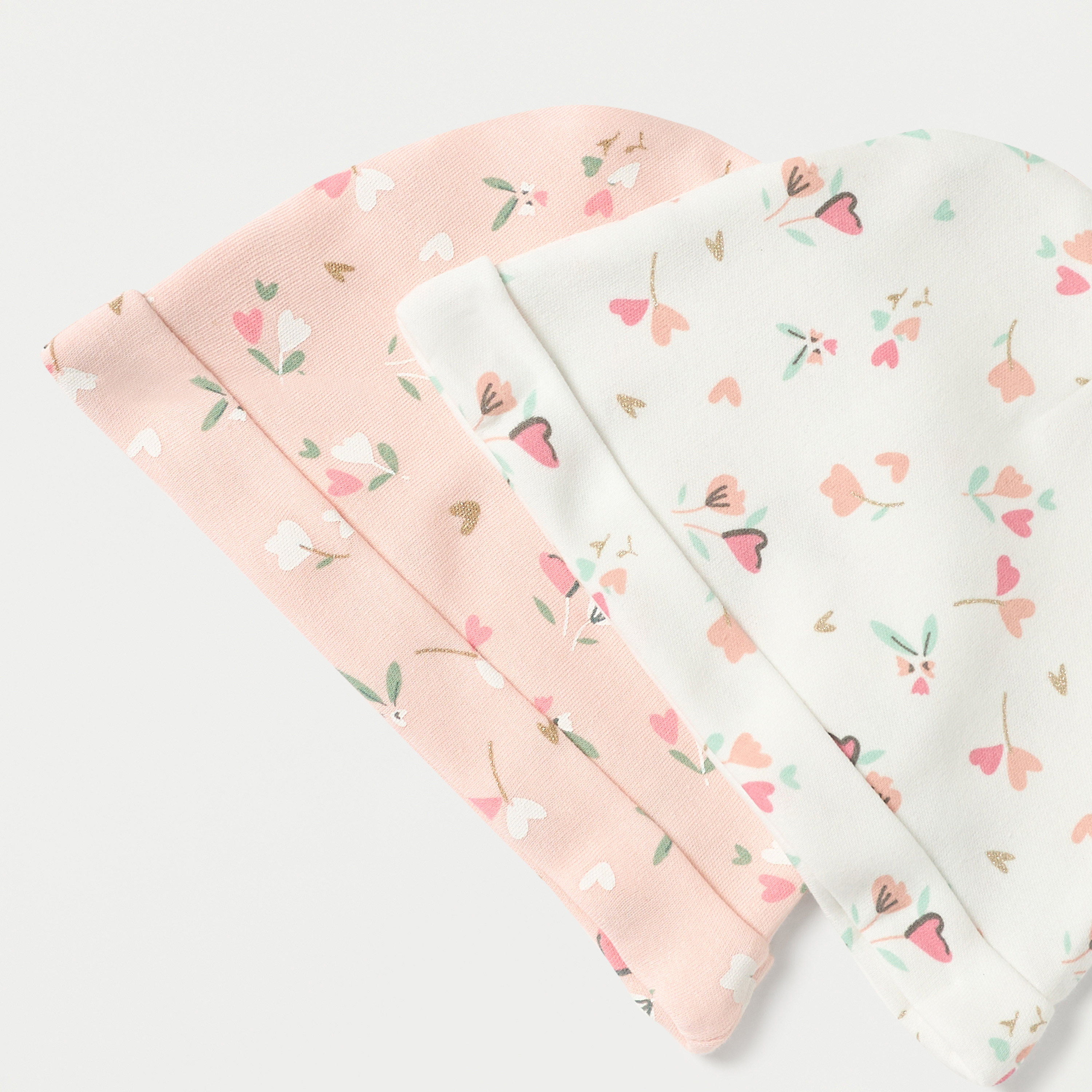 Juniors Floral Print Beanie Cap - Set of 2-baby-girls-accessories-caps-image-5