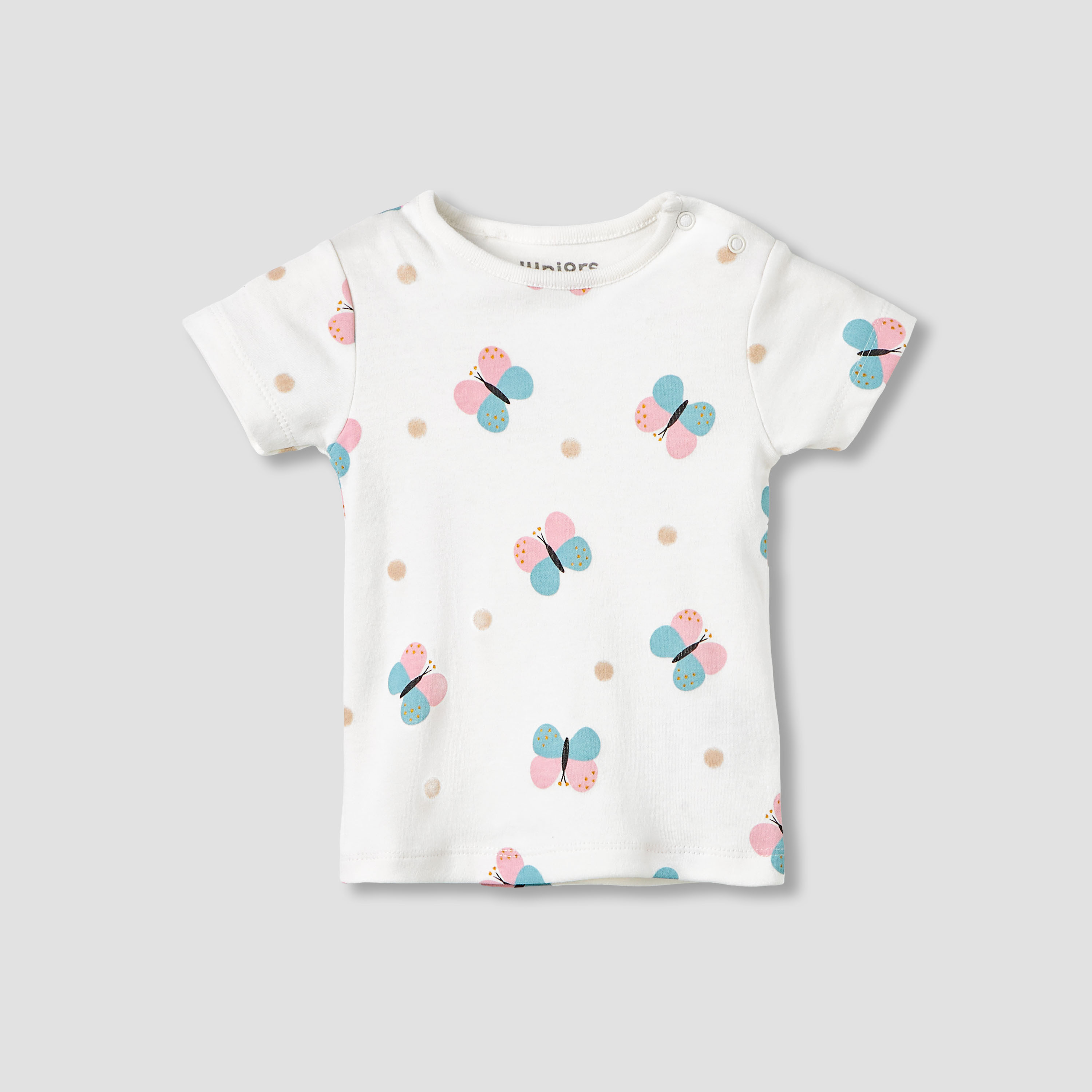 Juniors Round Neck Short Sleeves T-shirt and Dungaree Set with Butterfly Print-baby-girls-clothing-setsandcoords-image-3