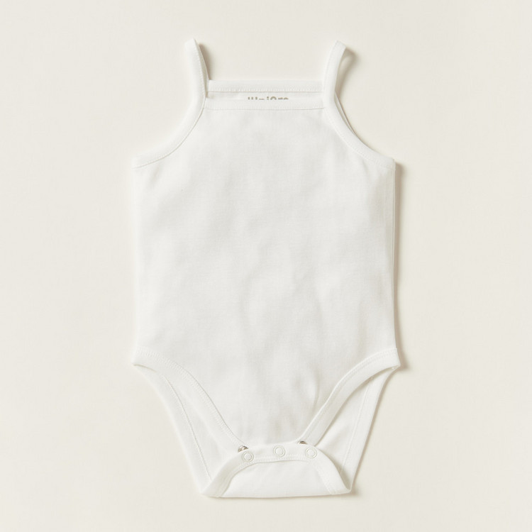Juniors Solid Sleeveless Bodysuit with Straps and Snap Button Closure