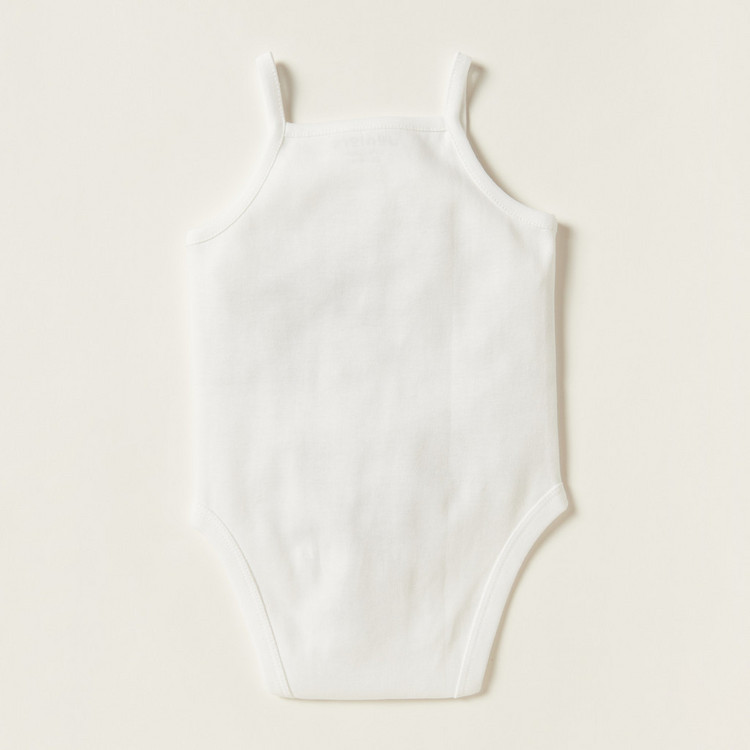 Juniors Solid Sleeveless Bodysuit with Straps and Snap Button Closure
