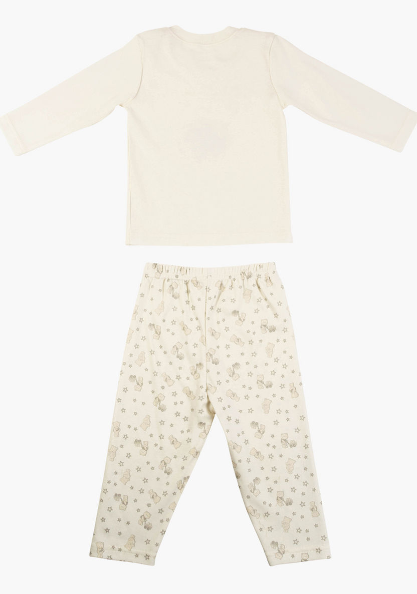 Giggles Bear Print Long Sleeves T-shirt and Pyjama Set-Pyjama Sets-image-1