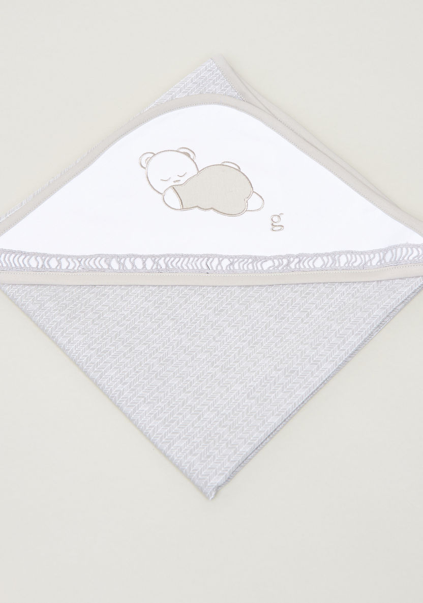 Giggles Striped Receiving Blanket with Bear Embroidery - 80x80 cms-Receiving Blankets-image-0