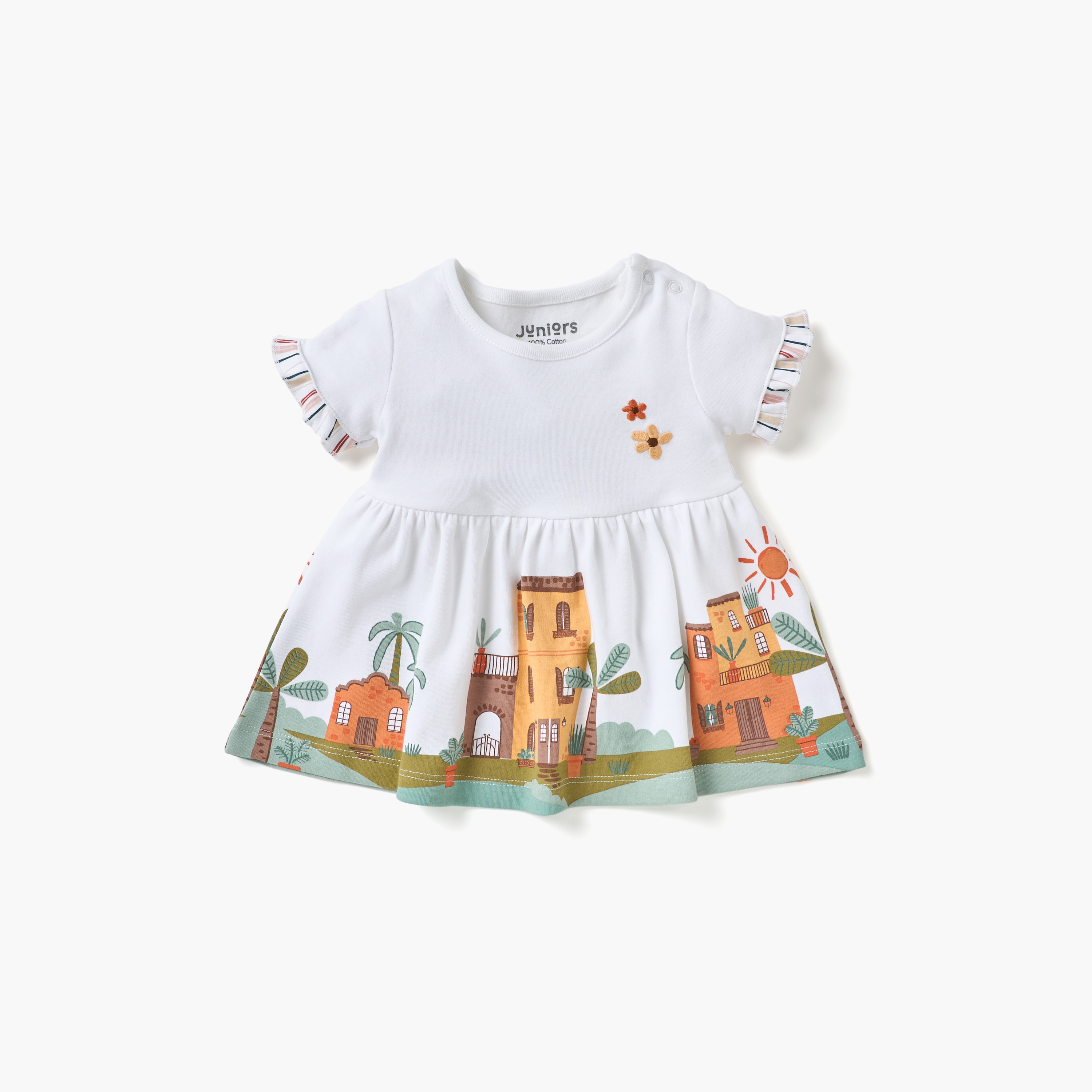 فستان إيه لاين بطبعات وأكمام قصيرة من جونيورز-baby-girls-clothing-dressesandjumpsuits-image-1