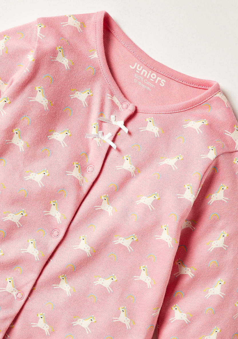 Juniors Unicorn Print Long Sleeve Sleepsuit with Button Closure-Sleepsuits-image-1