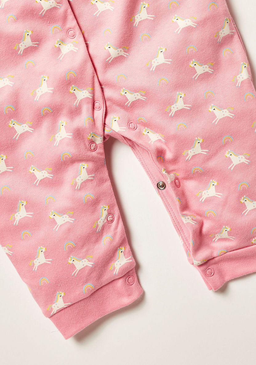 Juniors Unicorn Print Long Sleeve Sleepsuit with Button Closure-Sleepsuits-image-2
