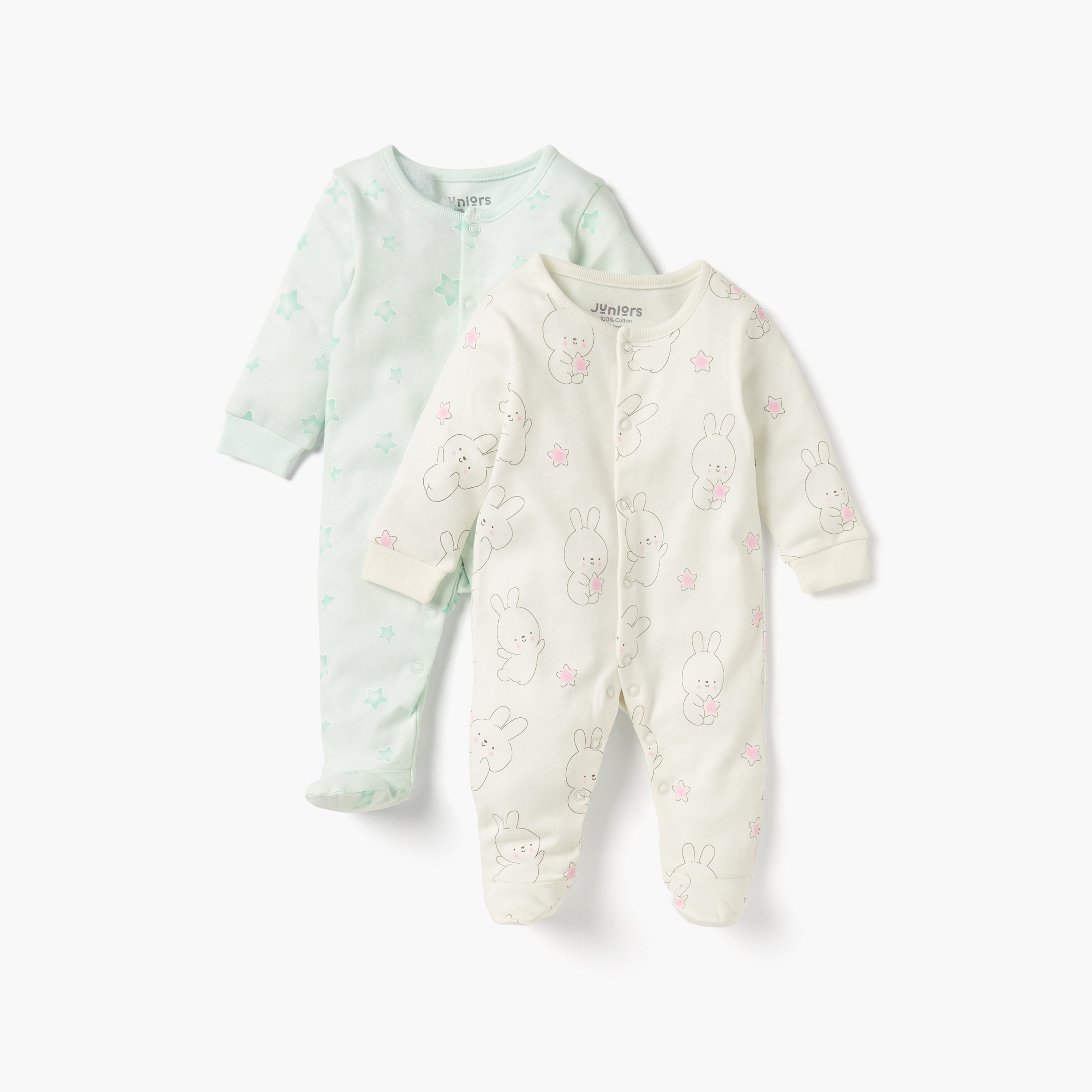 Juniors Printed Closed Feet Sleepsuit with Button Closure - Set of 2-baby-girls-clothing-nightwear-sleepsuits-image-1