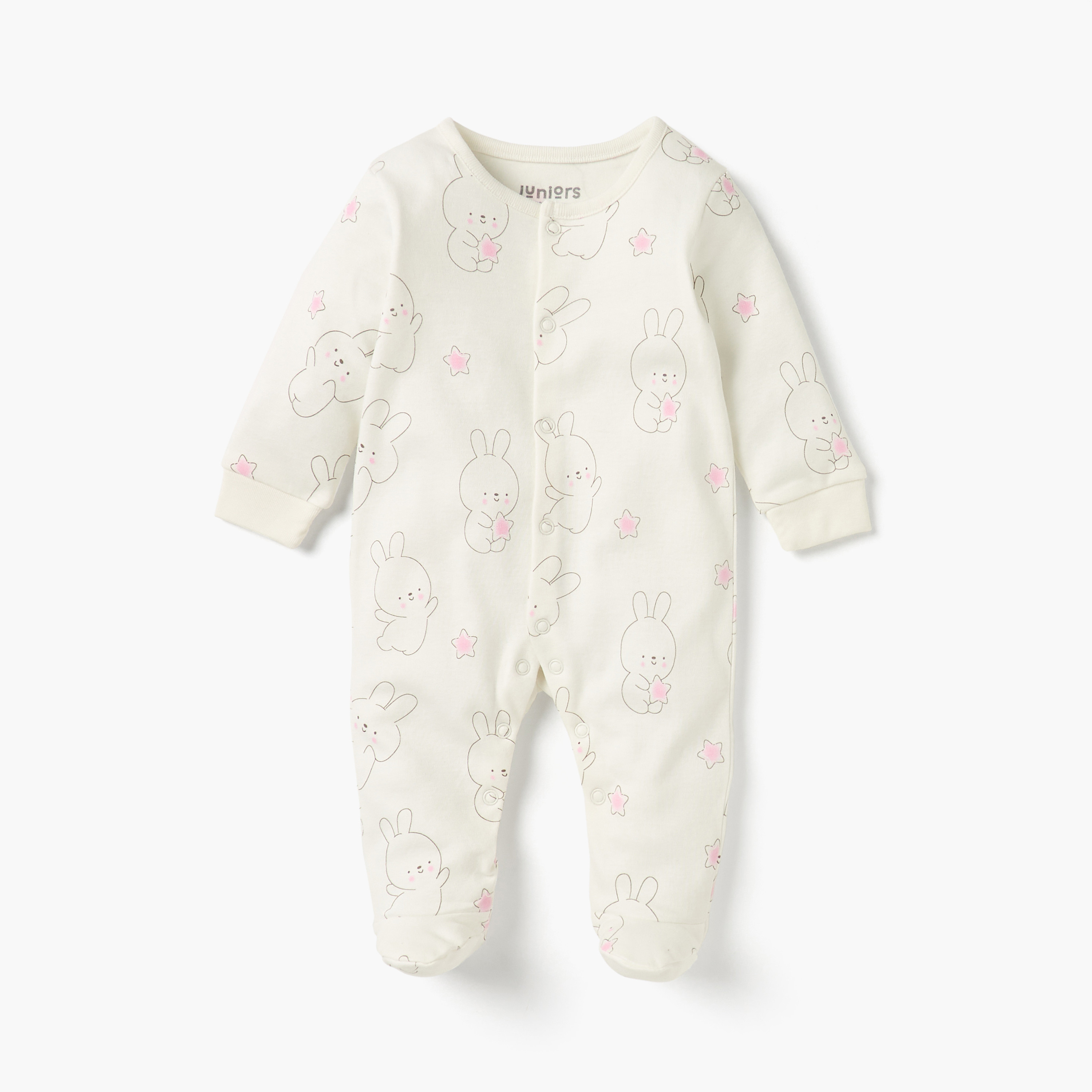 Juniors Printed Closed Feet Sleepsuit with Button Closure - Set of 2-baby-girls-clothing-nightwear-sleepsuits-image-2