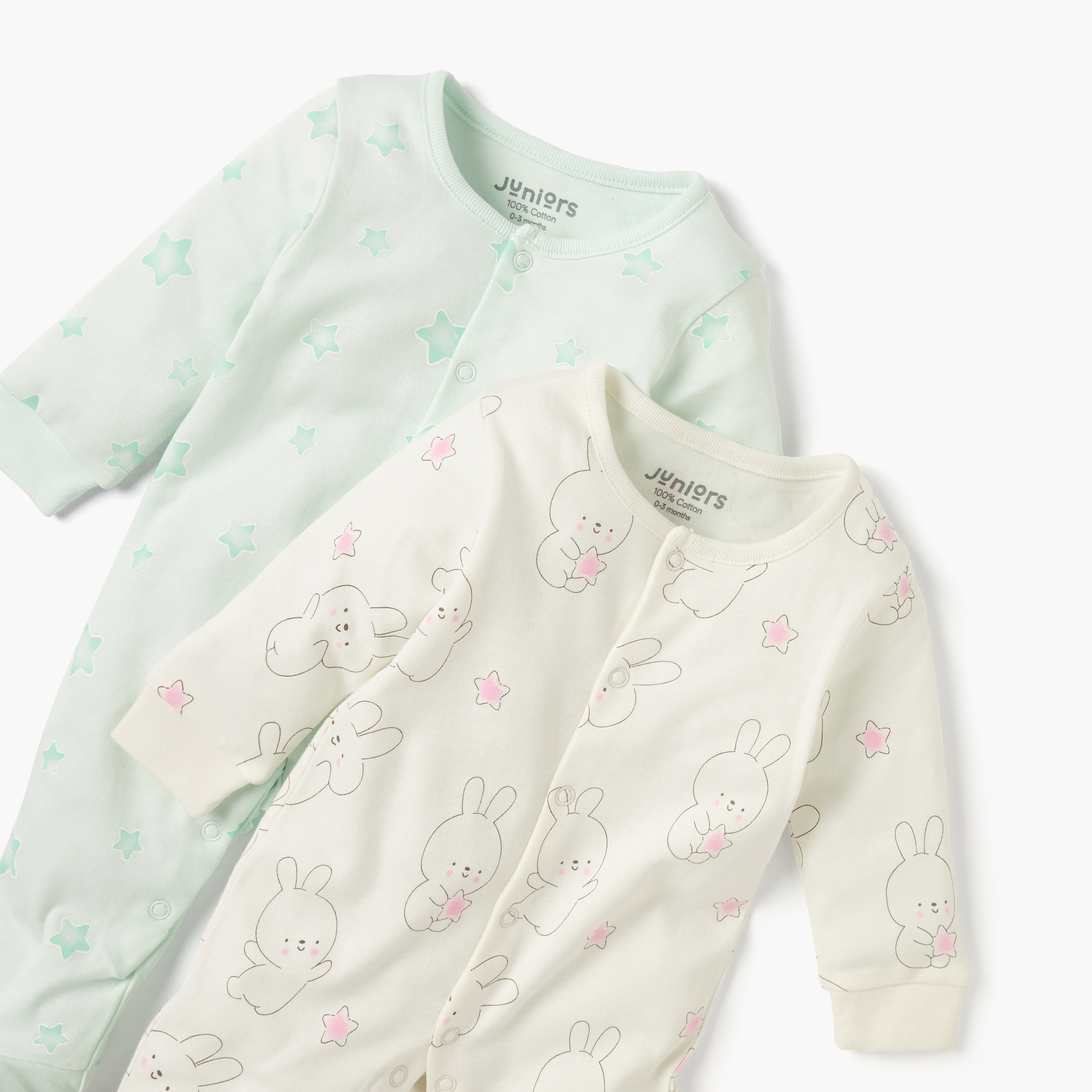 Juniors Printed Closed Feet Sleepsuit with Button Closure - Set of 2-baby-girls-clothing-nightwear-sleepsuits-image-4