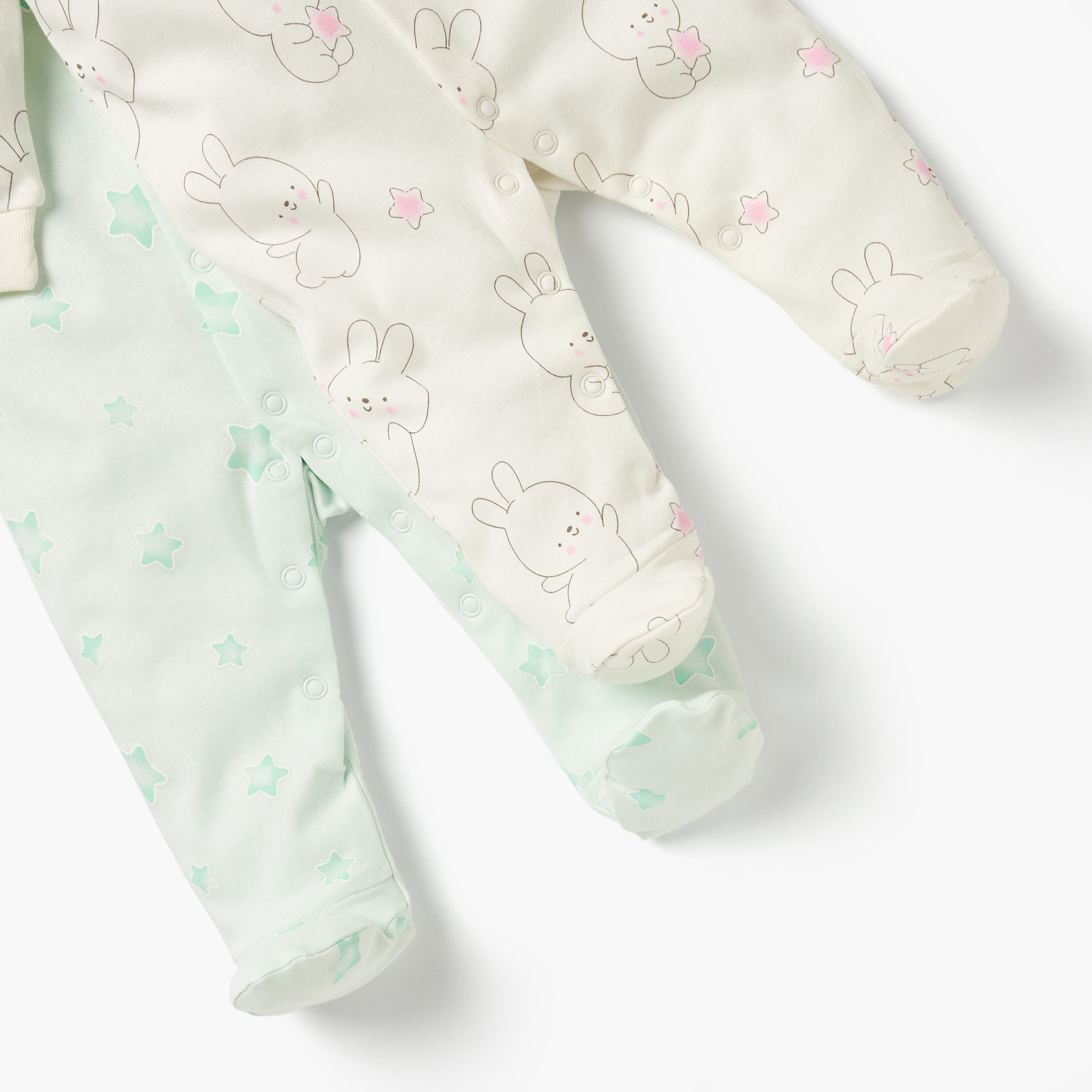 Juniors Printed Closed Feet Sleepsuit with Button Closure - Set of 2-baby-girls-clothing-nightwear-sleepsuits-image-5