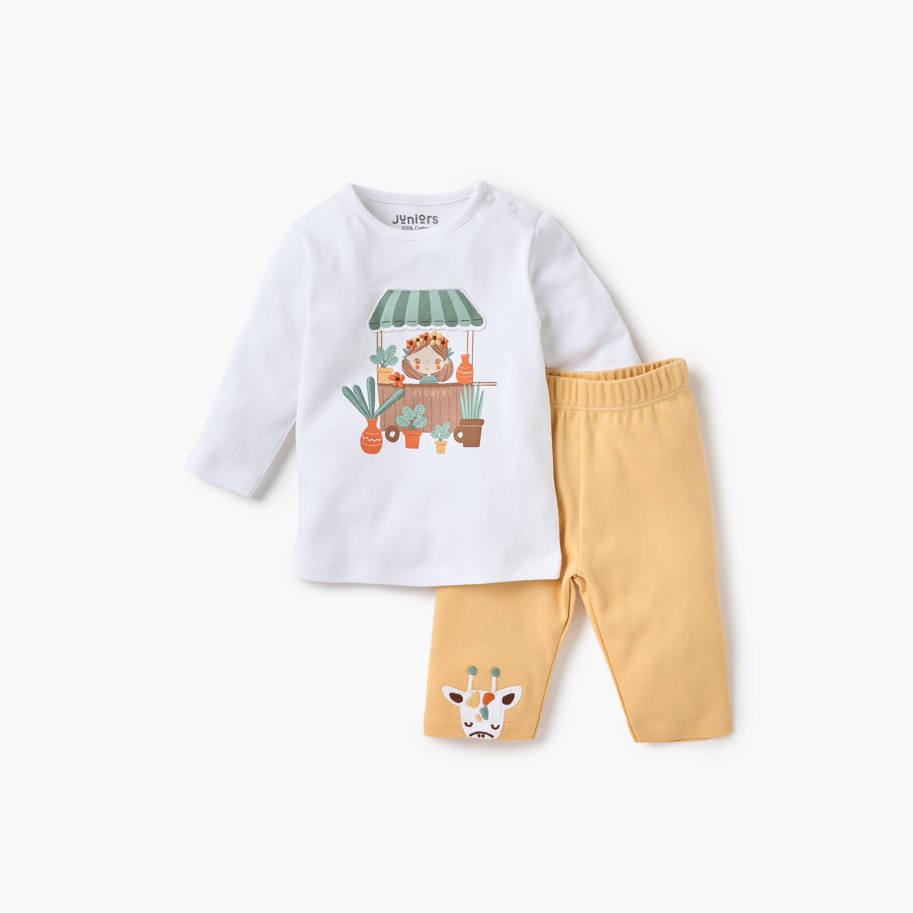 Juniors Printed Long Sleeve T-shirt and Pyjama Set-baby-girls-clothing-nightwear-pyjamasets-image-1
