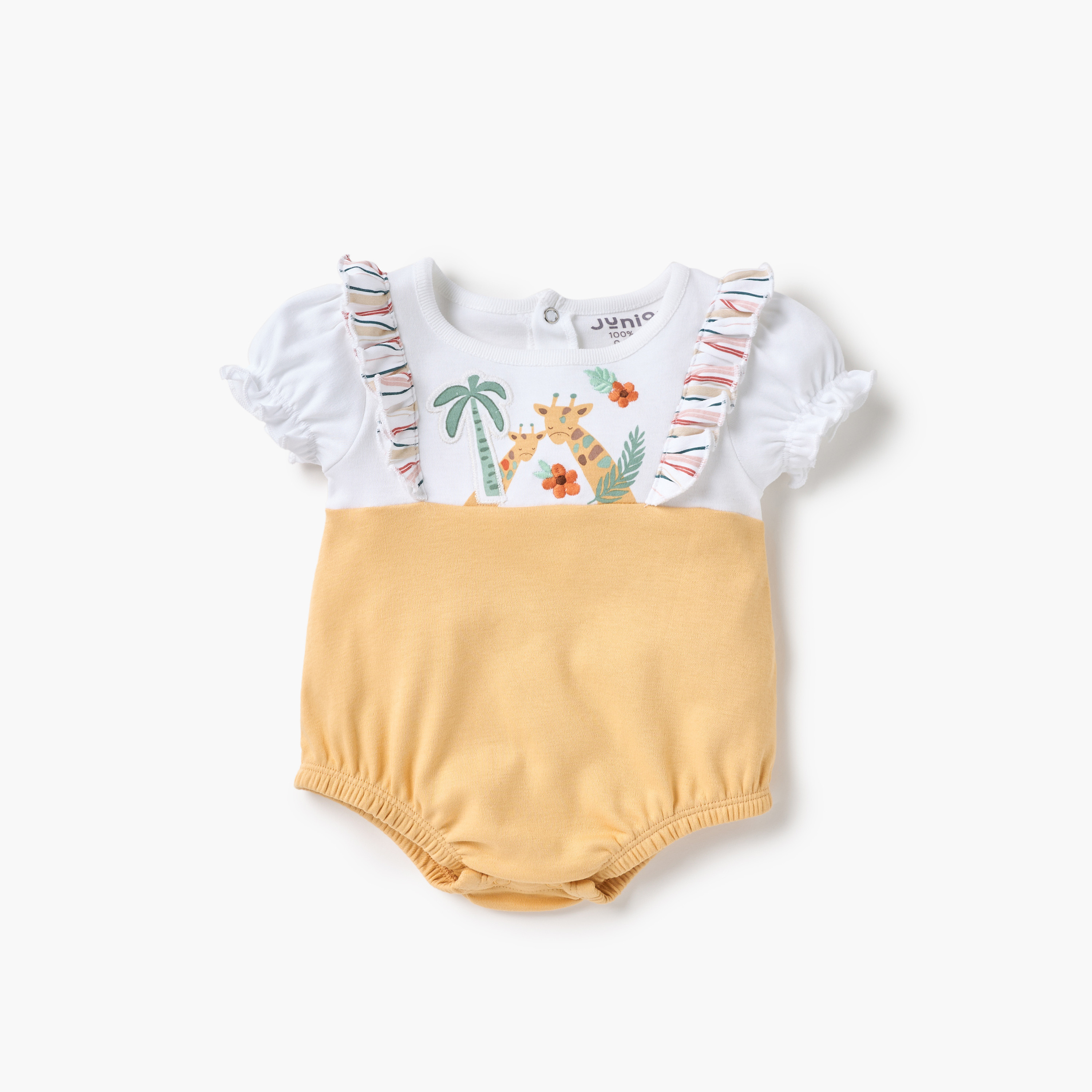 أفرول  بطبعات زرافة وأكمام منفوخة وكشكش من جونيورز-baby-girls-clothing-rompers-image-1