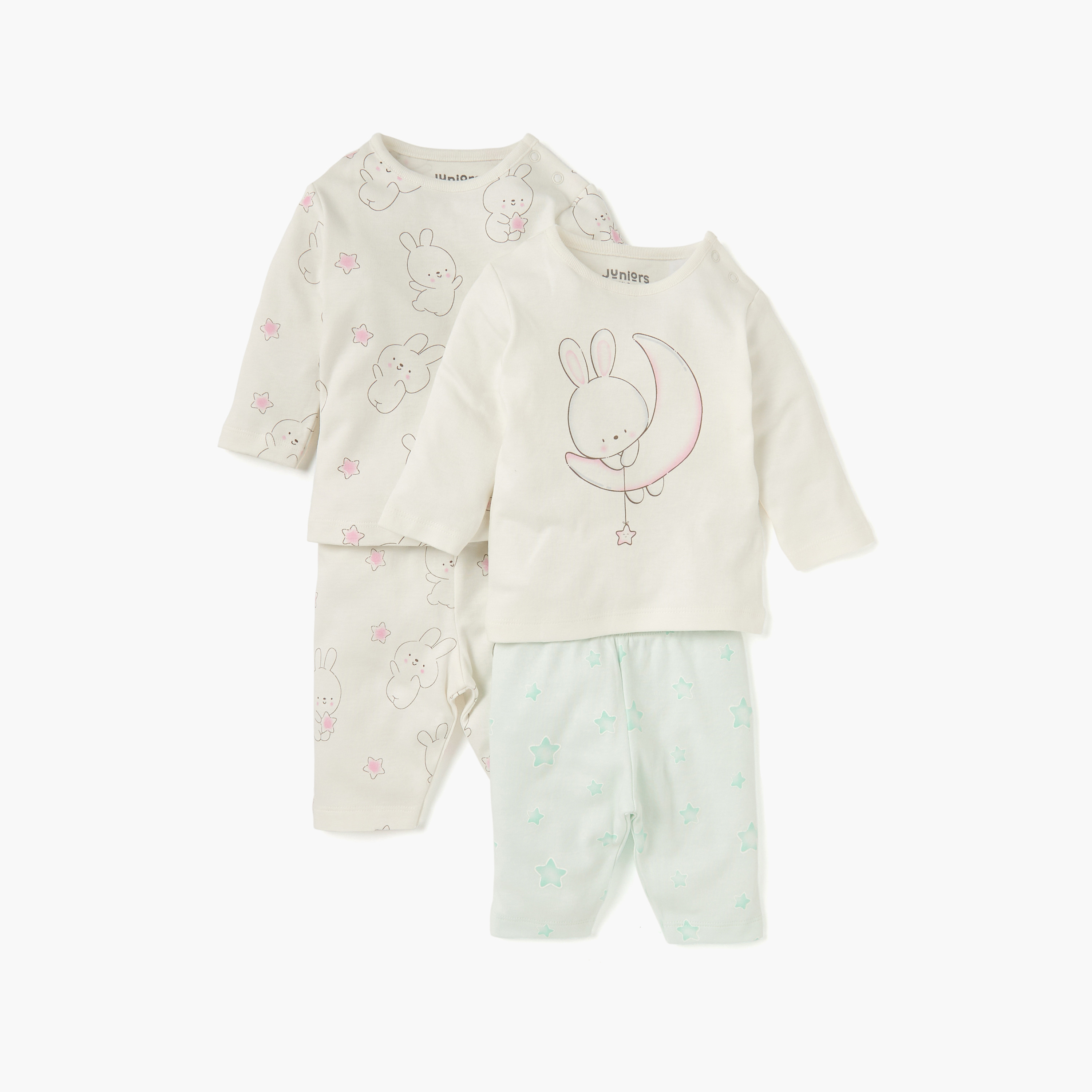 Juniors Bunny Print Long Sleeves T-shirt and Elasticated Pyjamas - Set of 2-baby-girls-clothing-nightwear-pyjamasets-image-1