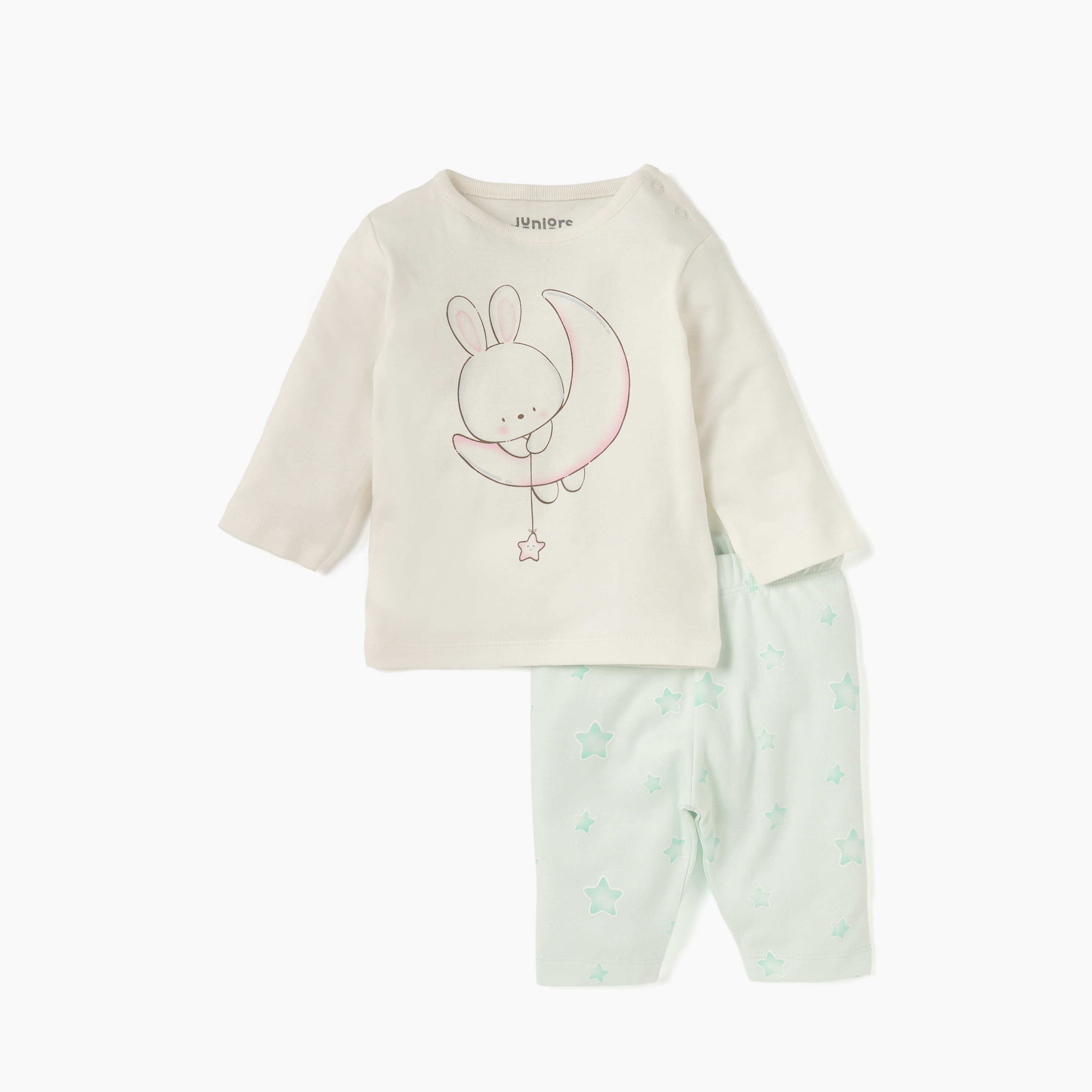 Juniors Bunny Print Long Sleeves T-shirt and Elasticated Pyjamas - Set of 2-baby-girls-clothing-nightwear-pyjamasets-image-2
