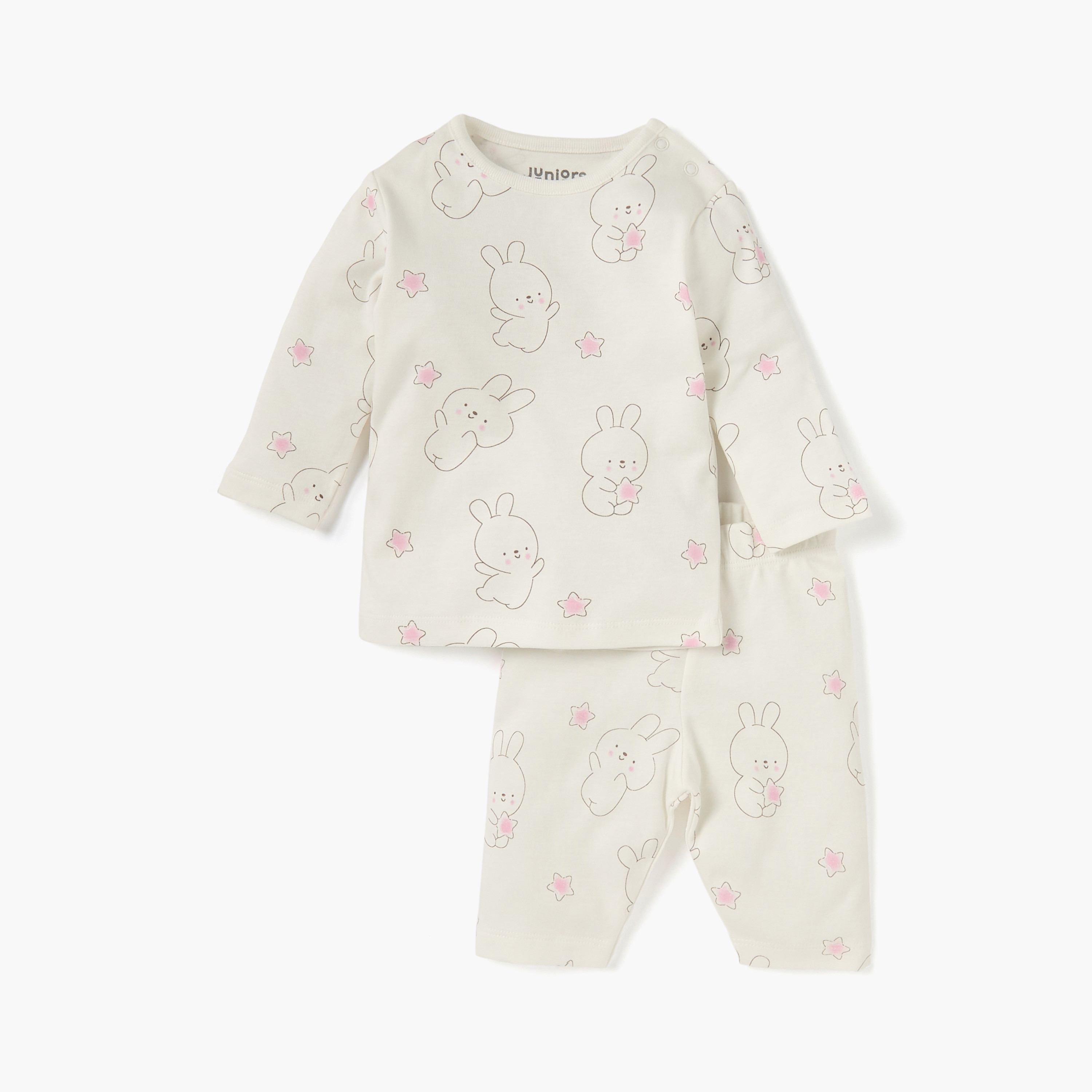 Juniors Bunny Print Long Sleeves T-shirt and Elasticated Pyjamas - Set of 2-baby-girls-clothing-nightwear-pyjamasets-image-3
