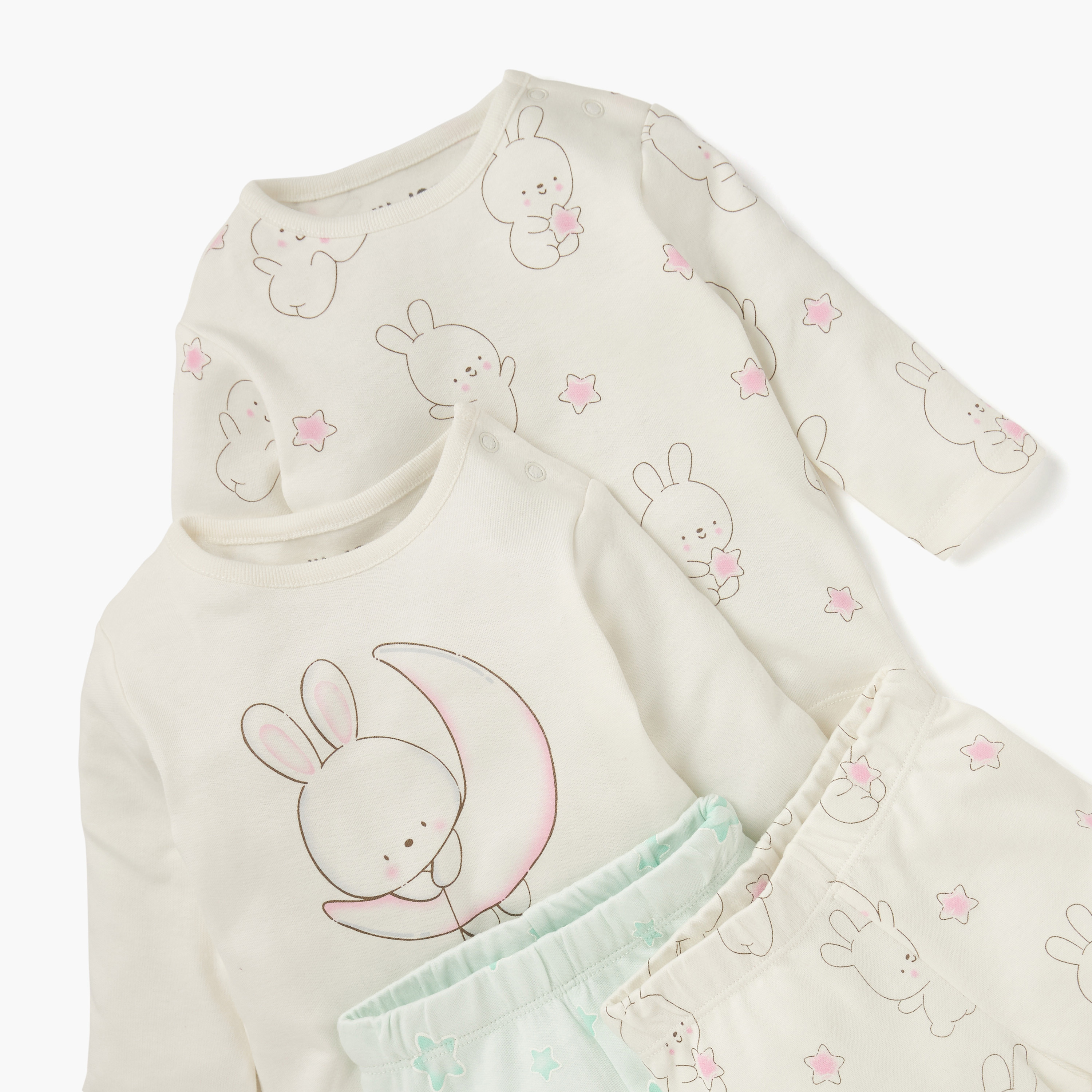 Juniors Bunny Print Long Sleeves T-shirt and Elasticated Pyjamas - Set of 2-baby-girls-clothing-nightwear-pyjamasets-image-4