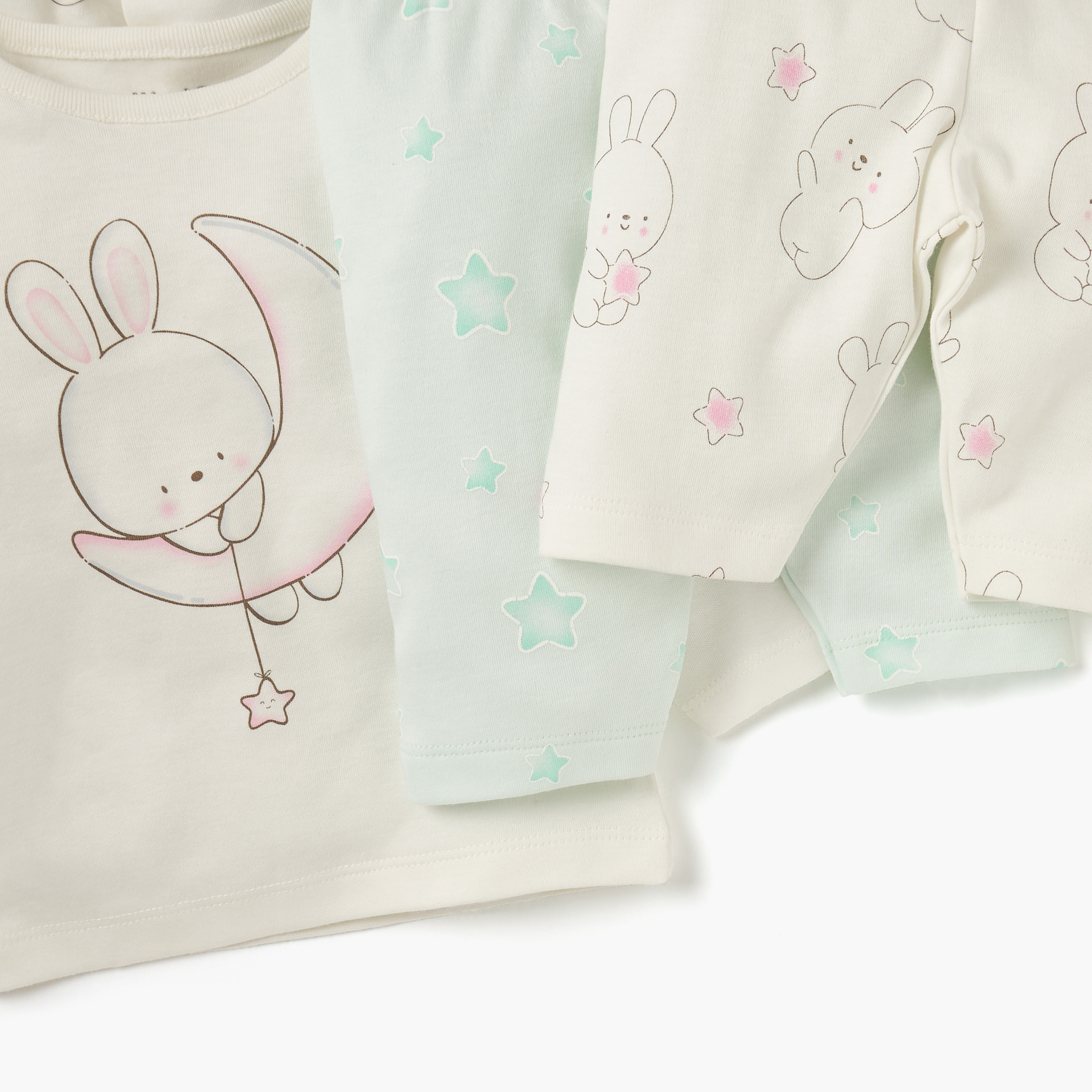 Juniors Bunny Print Long Sleeves T-shirt and Elasticated Pyjamas - Set of 2-baby-girls-clothing-nightwear-pyjamasets-image-5