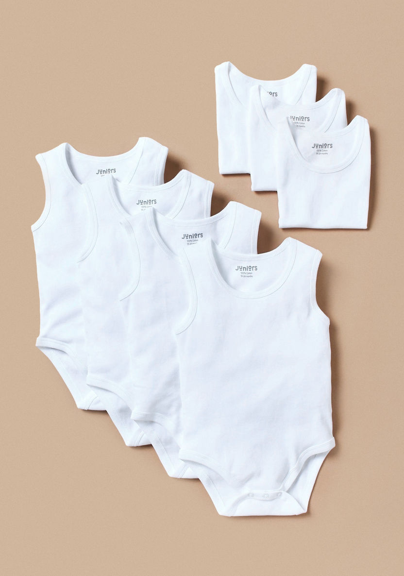 Juniors Solid Sleeveless Bodysuit with Snap Button Closure - Set of 7-Multipacks-image-0