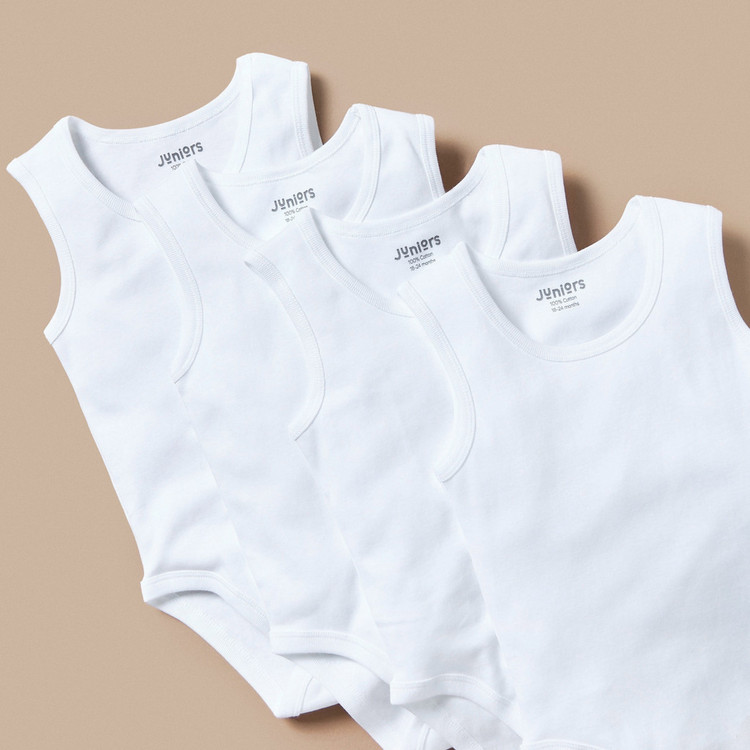 Juniors Solid Sleeveless Bodysuit with Snap Button Closure - Set of 7